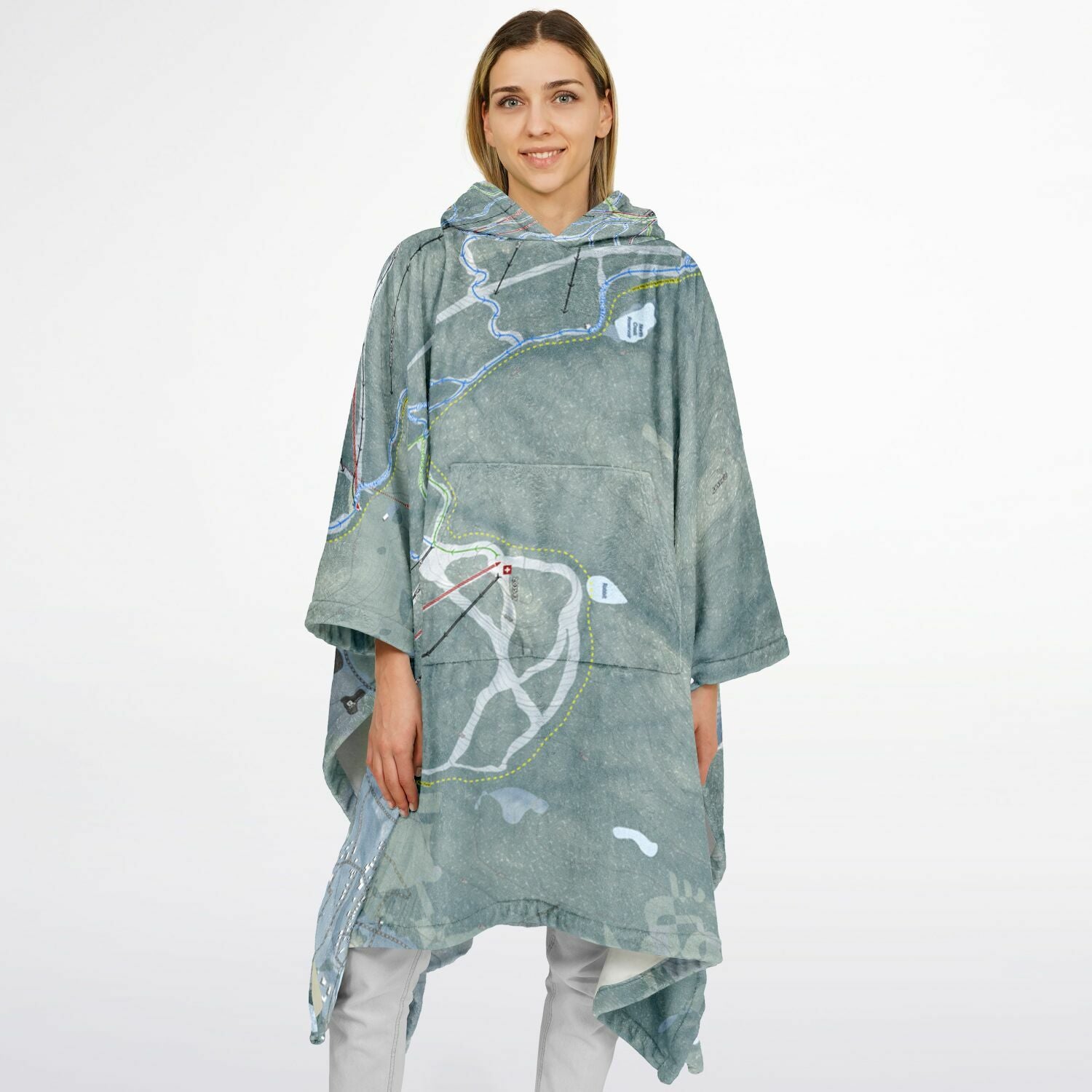 Gore Mountain, New York Ski Resort Map Flannel Blanket Poncho