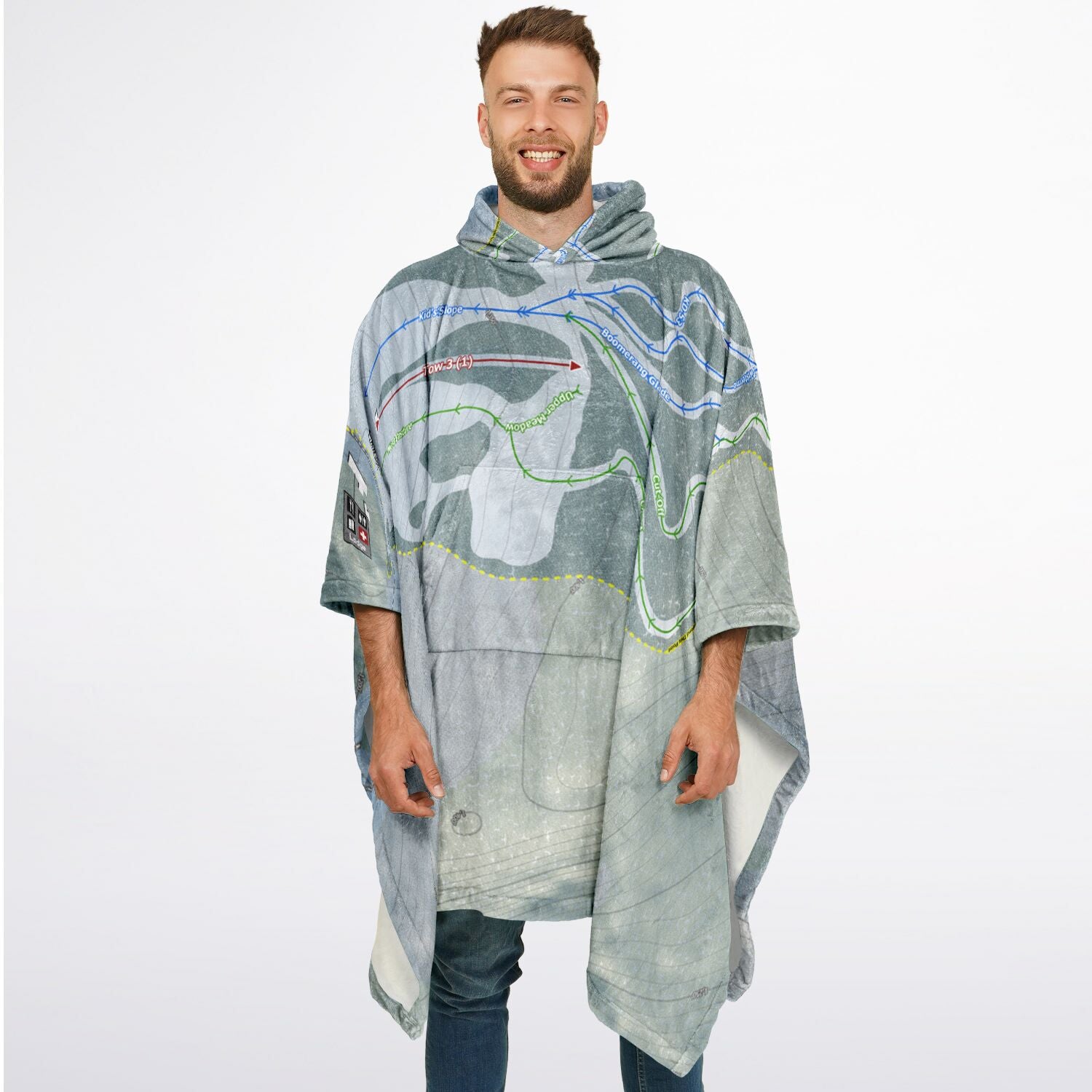 Mt Greylock, Massachusetts Ski Resort Map Flannel Blanket Poncho