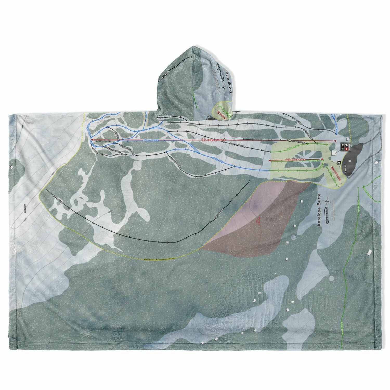 Antelope Butte, Wyoming Ski Resort Map Flannel Blanket Poncho