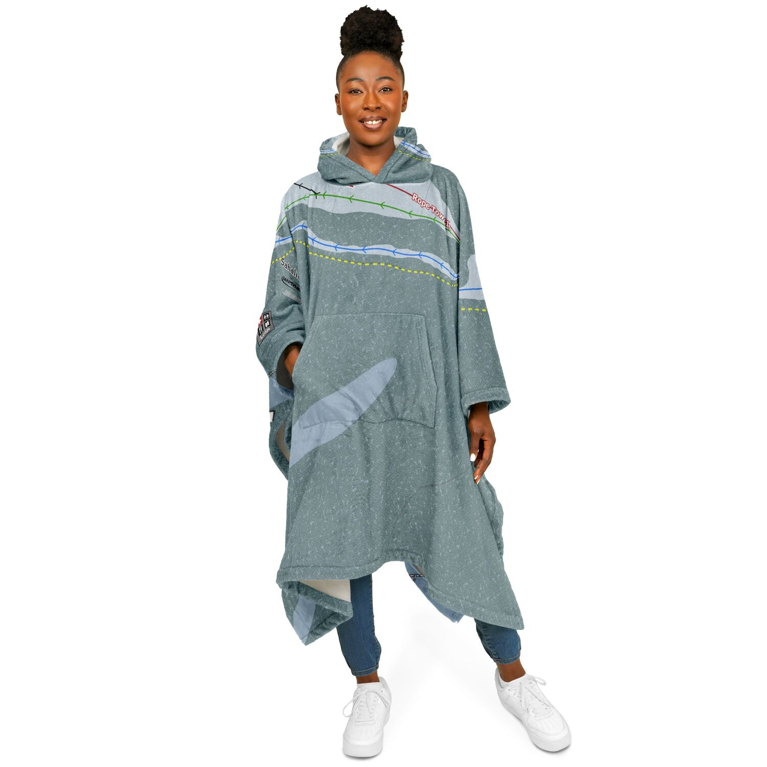 Sahalie Ski Club, Washington Ski Resort Map Flannel Blanket Poncho