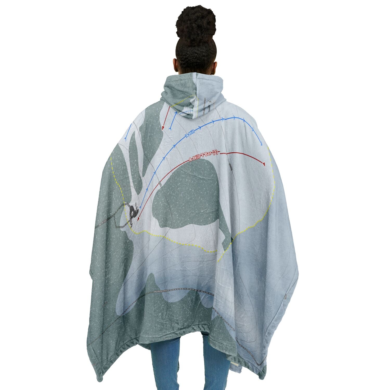 Badger Mountain, Washington Ski Resort Map Flannel Blanket Poncho