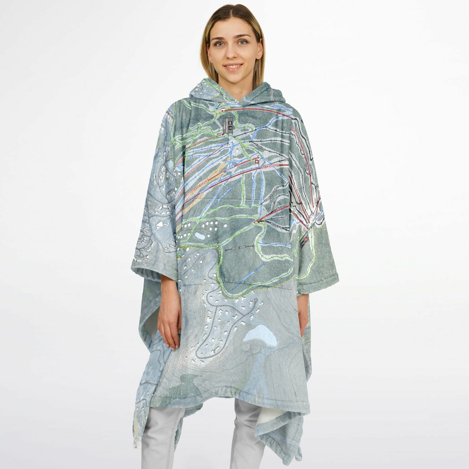 Stratton Mountain, Vermont Ski Resort Map Flannel Blanket Poncho