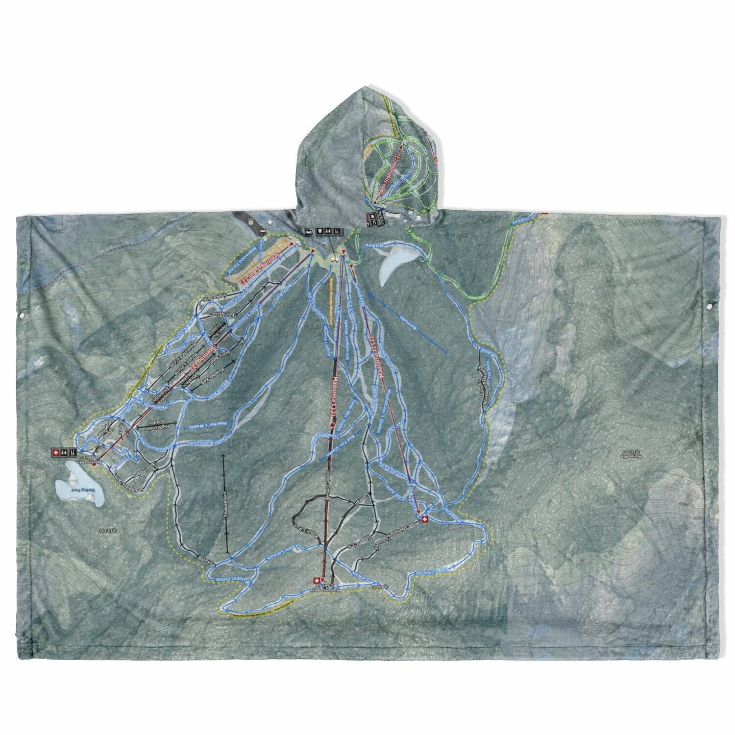 Smugglers Notch, Vermont Ski Resort Map Flannel Blanket Poncho