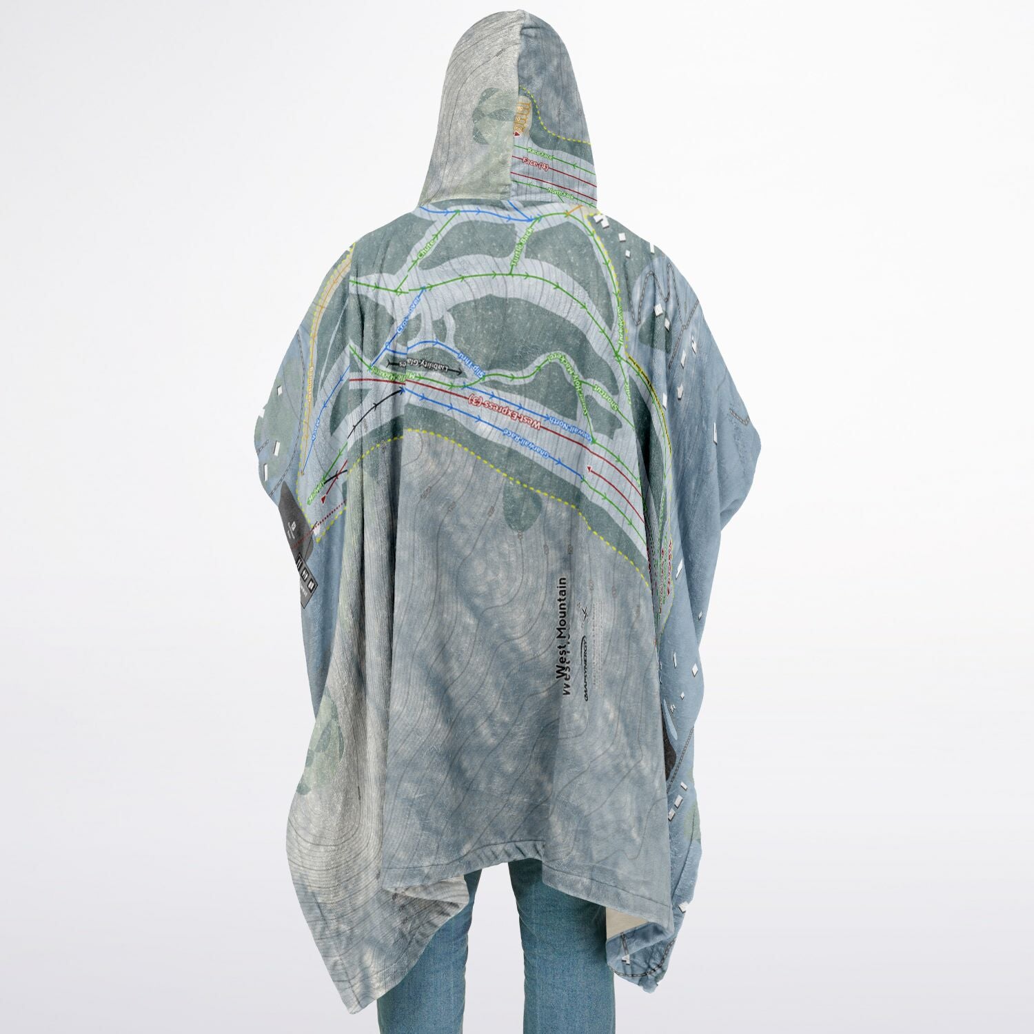 West Mountain, New York Ski Resort Map Flannel Blanket Poncho