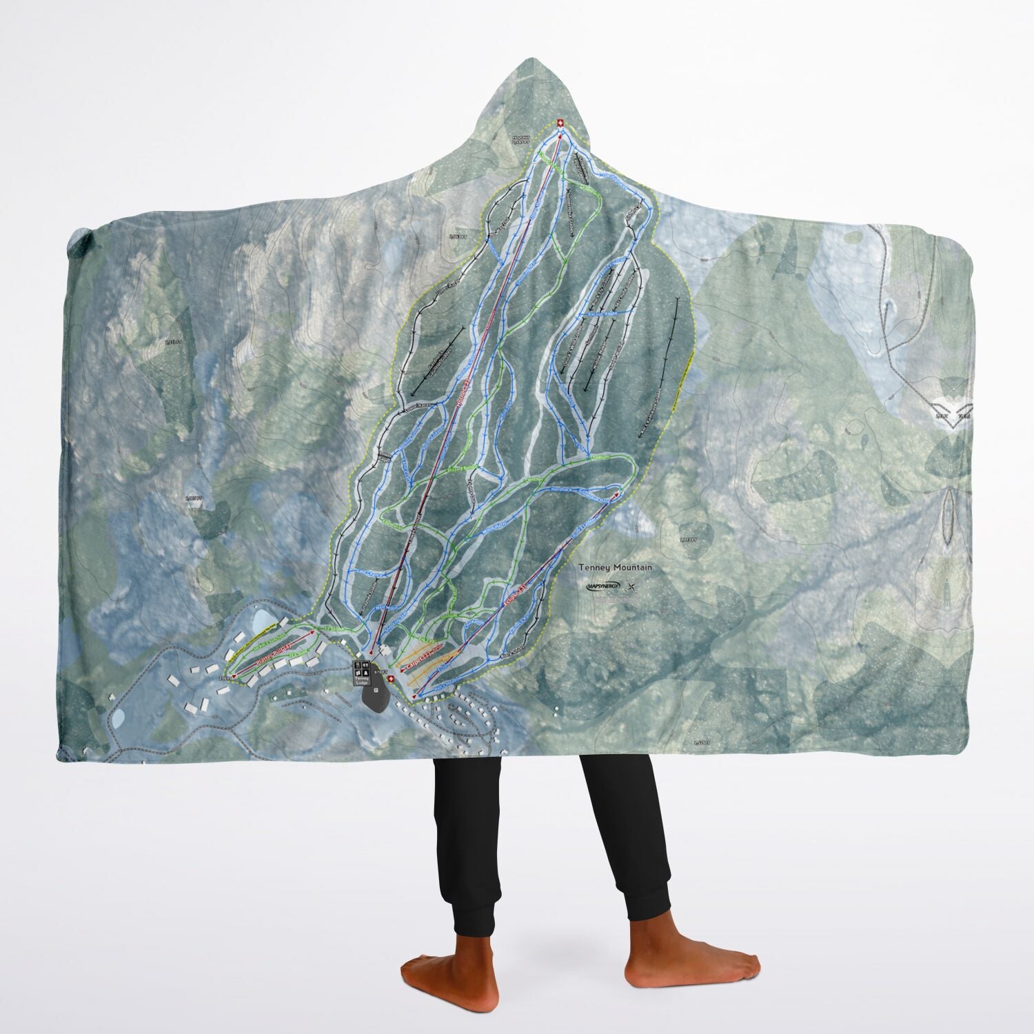 Tenney Mountain, New Hampshire Ski Trail Map - Youth Hooded Blanket