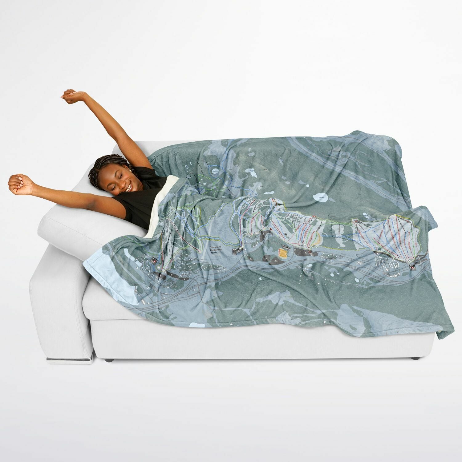 Summit At Snoqualmie, Washington Ski Resort Map Flannel Blanket Poncho