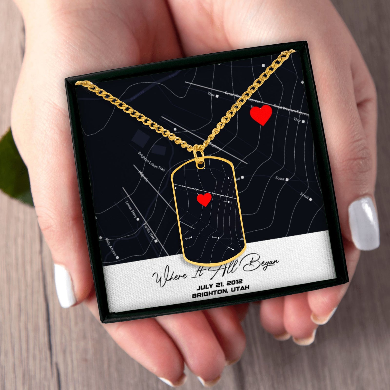 Custom Ski Map Dog Tag Tag Necklace