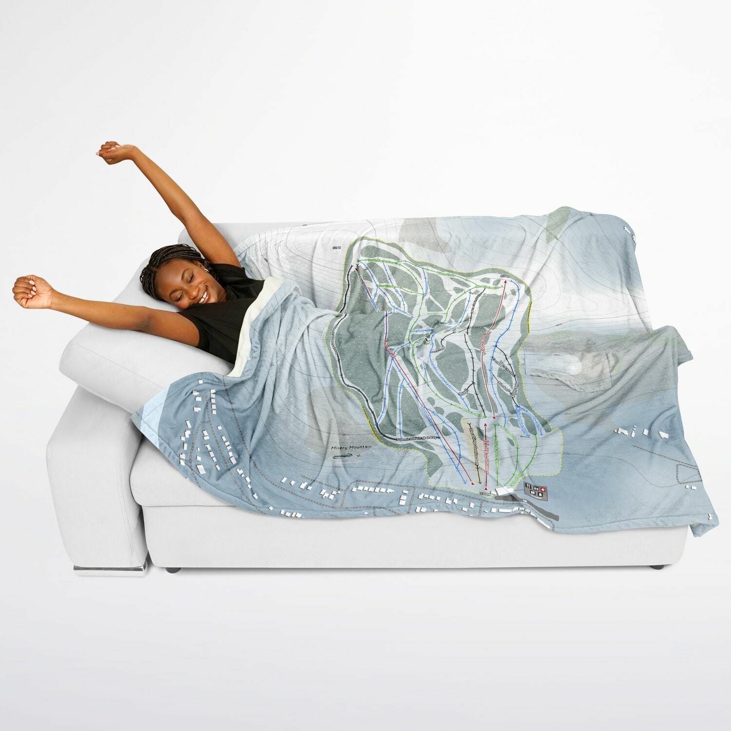 Misery Mountain, Alberta Ski Resort Map Flannel Blanket Poncho