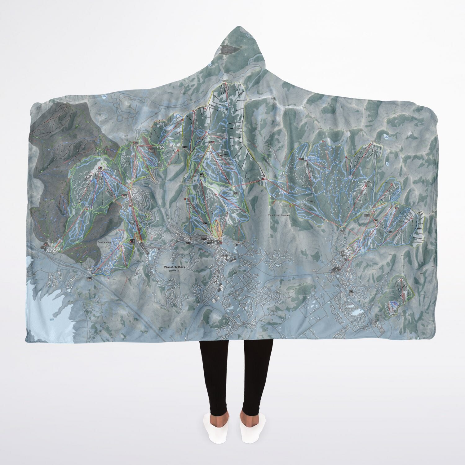 Wasatch Back, Utah Ski Trail Map - Adult Hooded Blanket