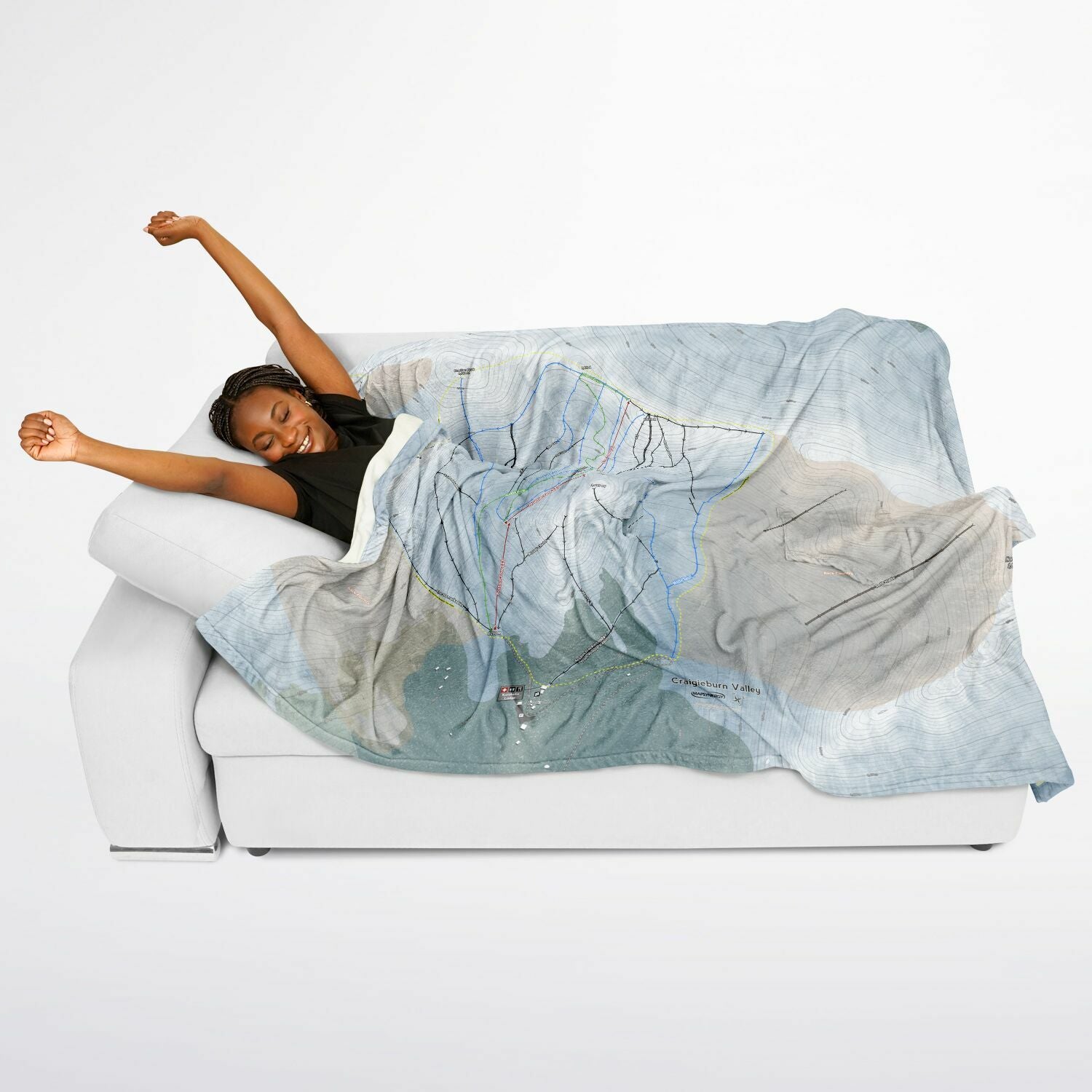 Craigieburn Valley, New Zealand Ski Resort Map Flannel Blanket Poncho