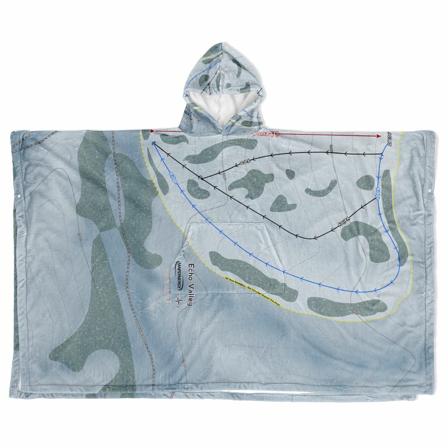 Echo Valley, Washington Ski Resort Map Flannel Blanket Poncho