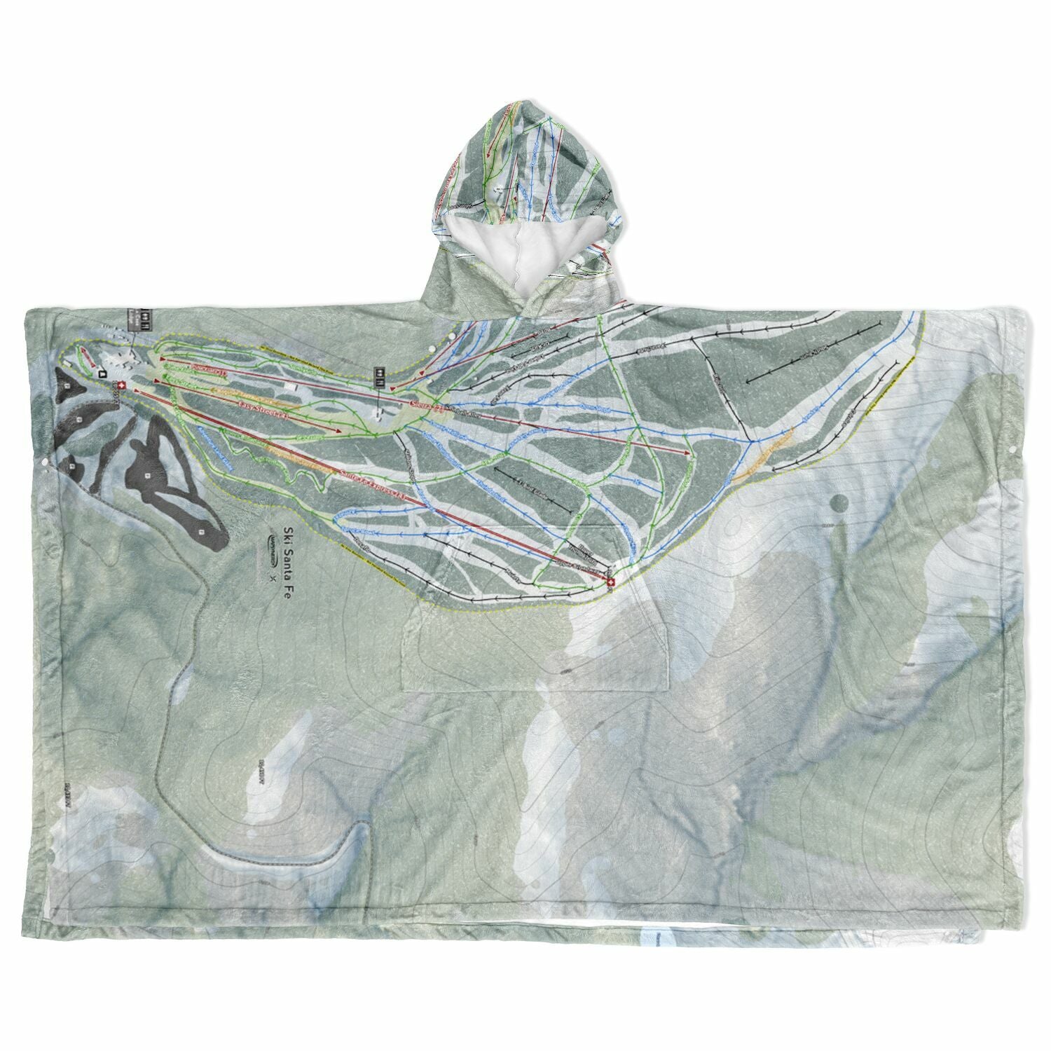 Ski Santa Fe, New Mexico Ski Resort Map Flannel Blanket Poncho