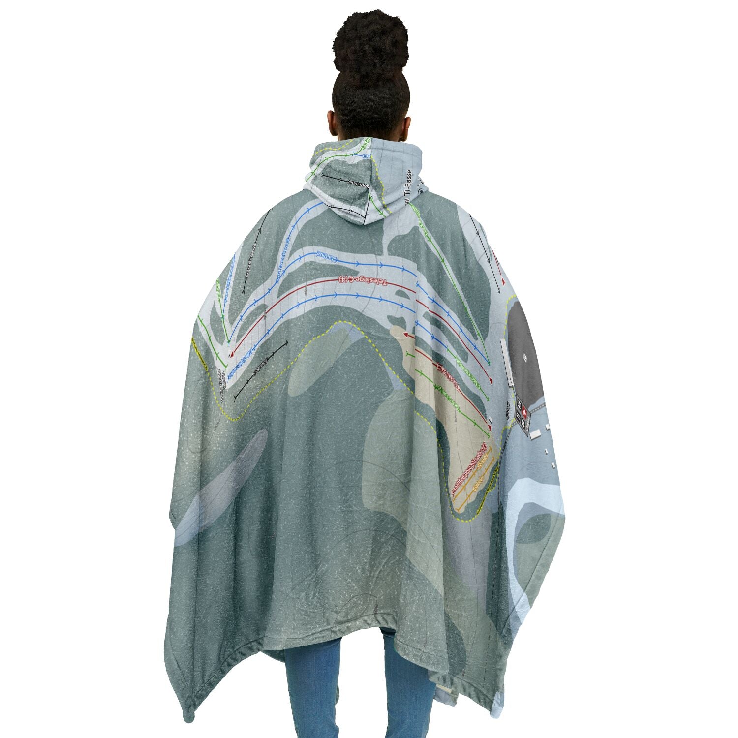 Mont Ti-Basse, Quebec Ski Resort Map Flannel Blanket Poncho