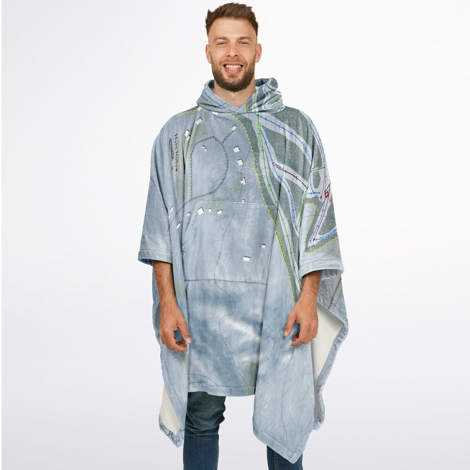 Hunt Hollow, New York Ski Resort Map Flannel Blanket Poncho