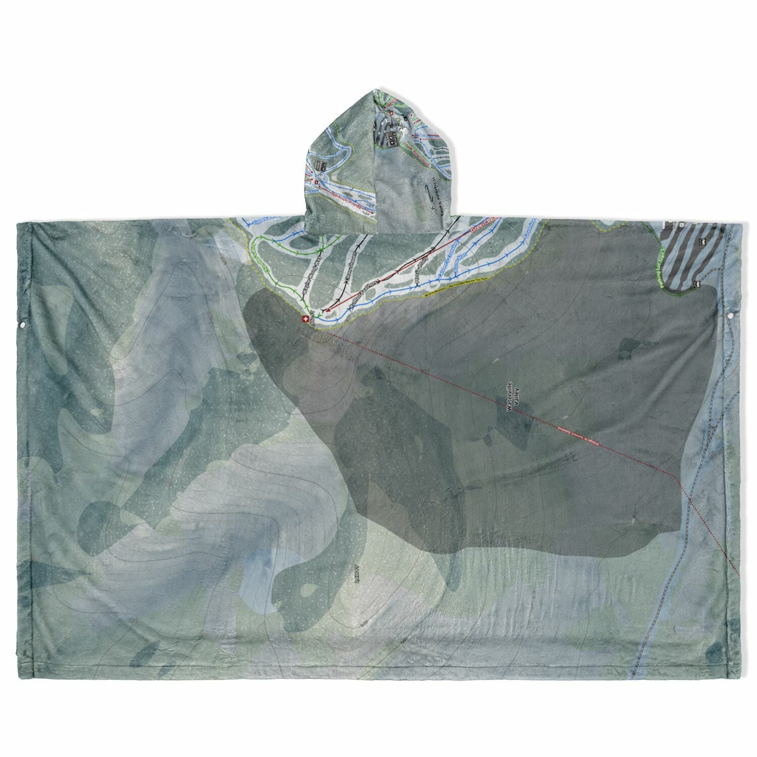 Waterville Valley, New Hampshire Ski Resort Map Flannel Blanket Poncho