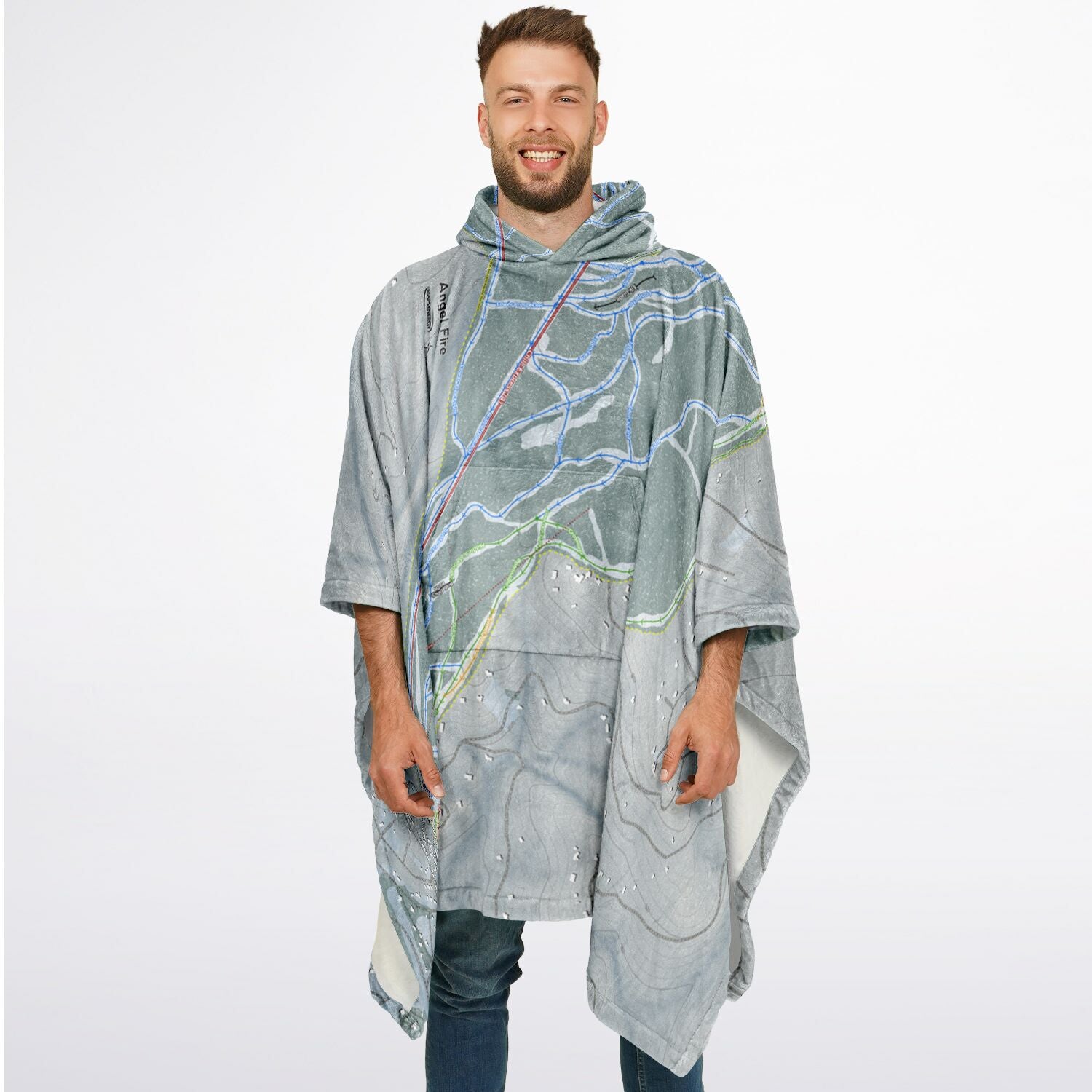 Angel Fire, New Mexico Ski Resort Map Flannel Blanket Poncho