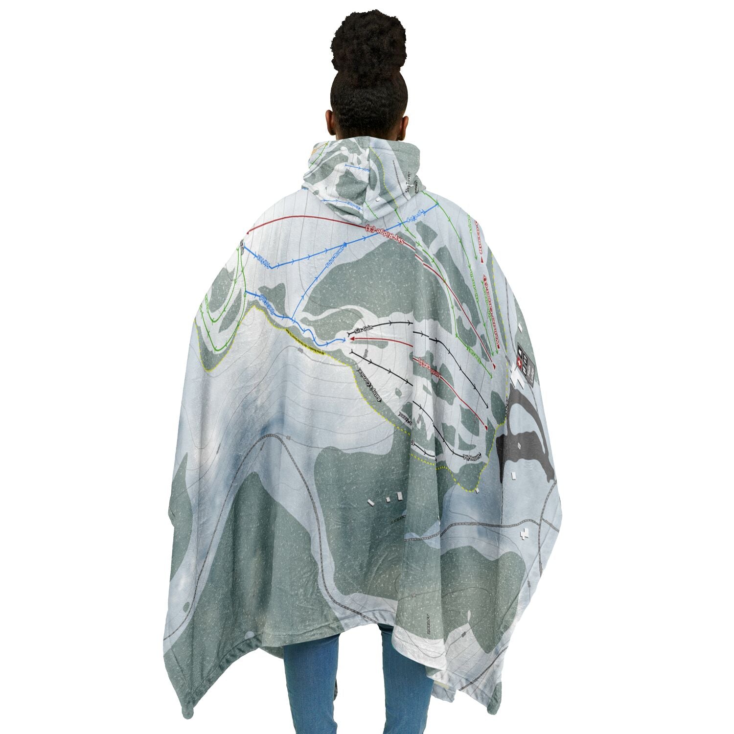 Sky Tavern, Nevada Ski Resort Map Flannel Blanket Poncho