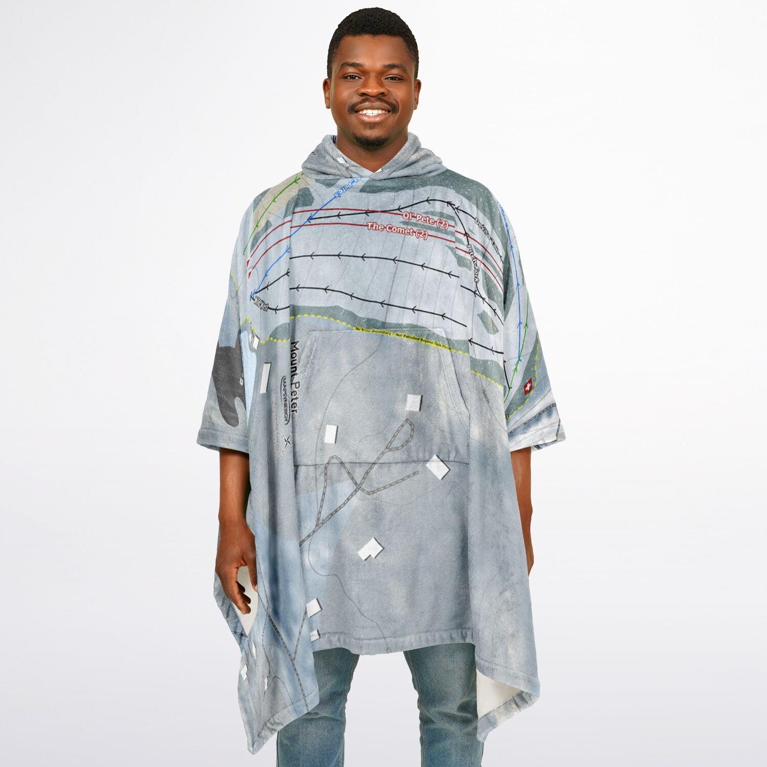 Mount Peter, New York Ski Resort Map Flannel Blanket Poncho