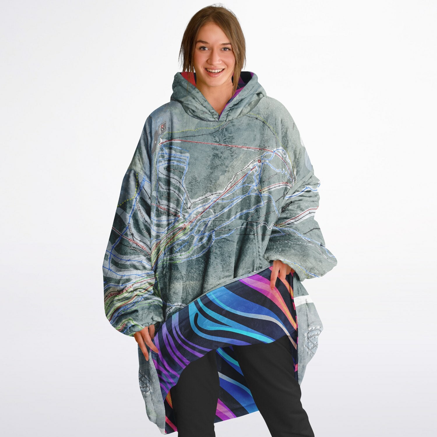 Cannon Mountain, New Hampshire Ski Resort Map Reversible Snug Hoodie