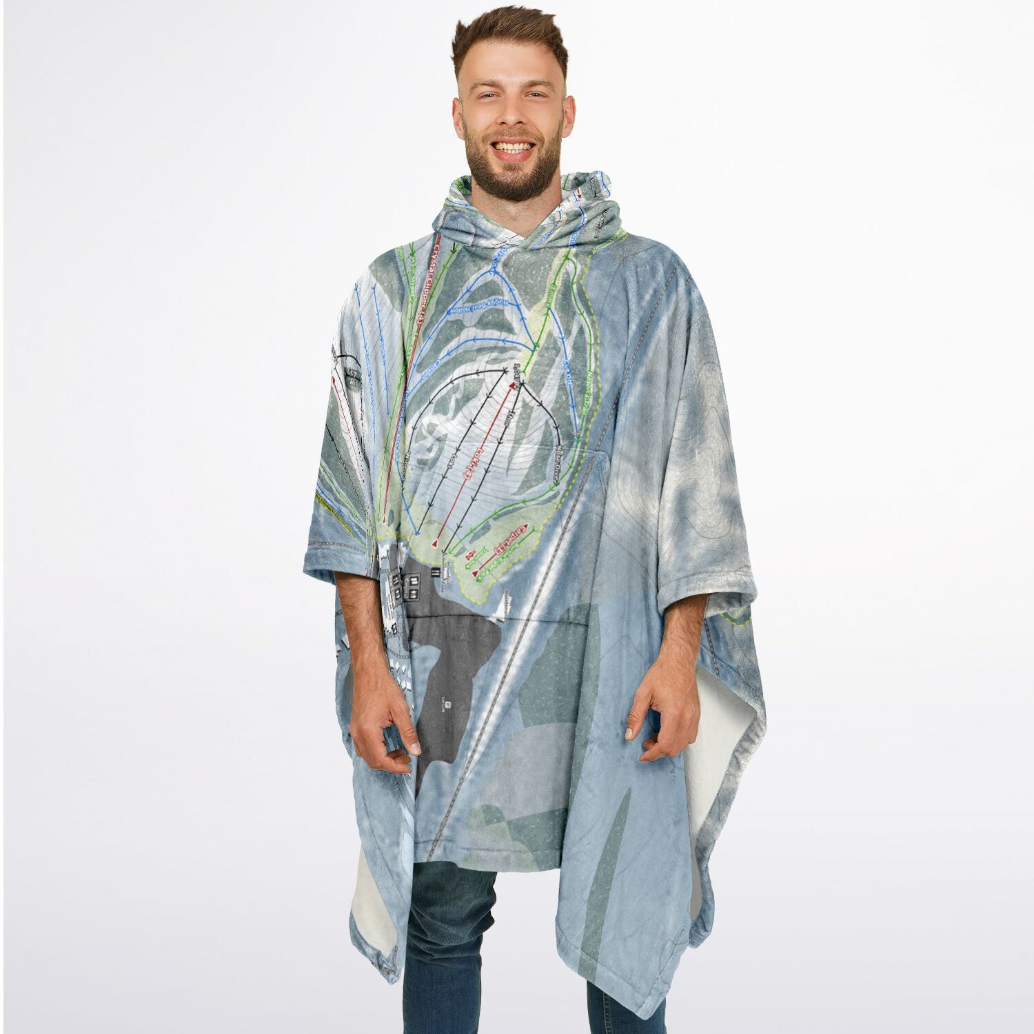 Crystal Mountain, Michigan Ski Resort Map Flannel Blanket Poncho