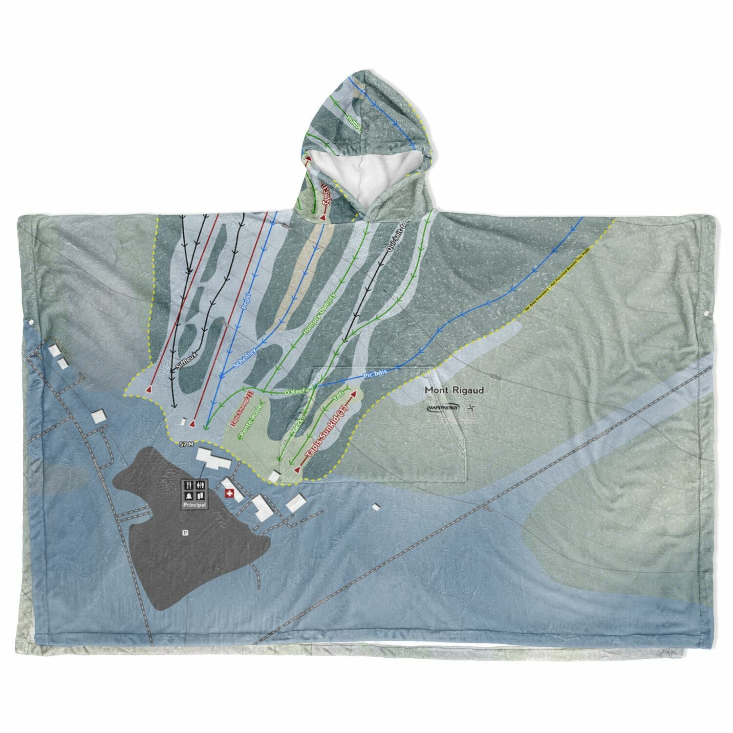 Mont Rigaud, Quebec Ski Resort Map Flannel Blanket Poncho
