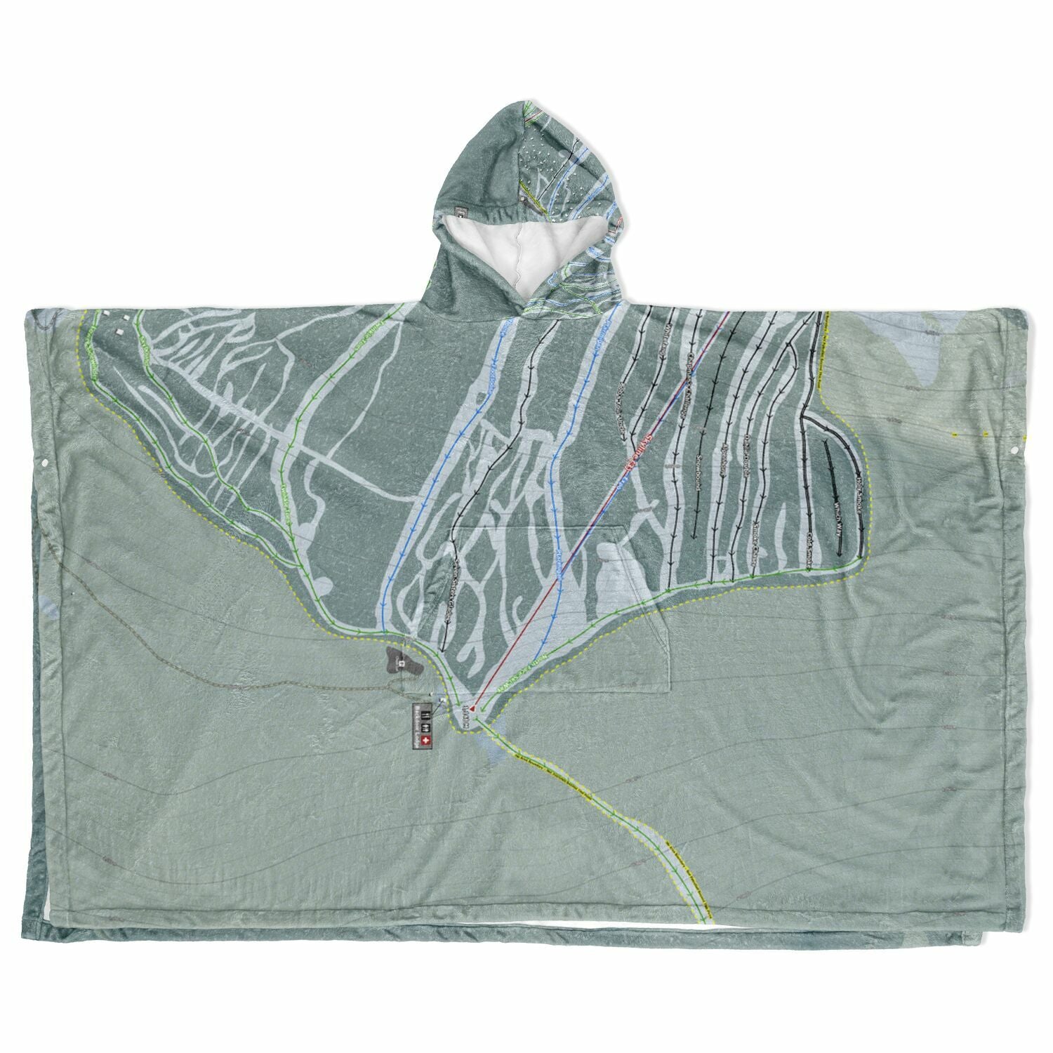 Hudson Bay Mountain, British Columbia Ski Resort Map Flannel Blanket Poncho