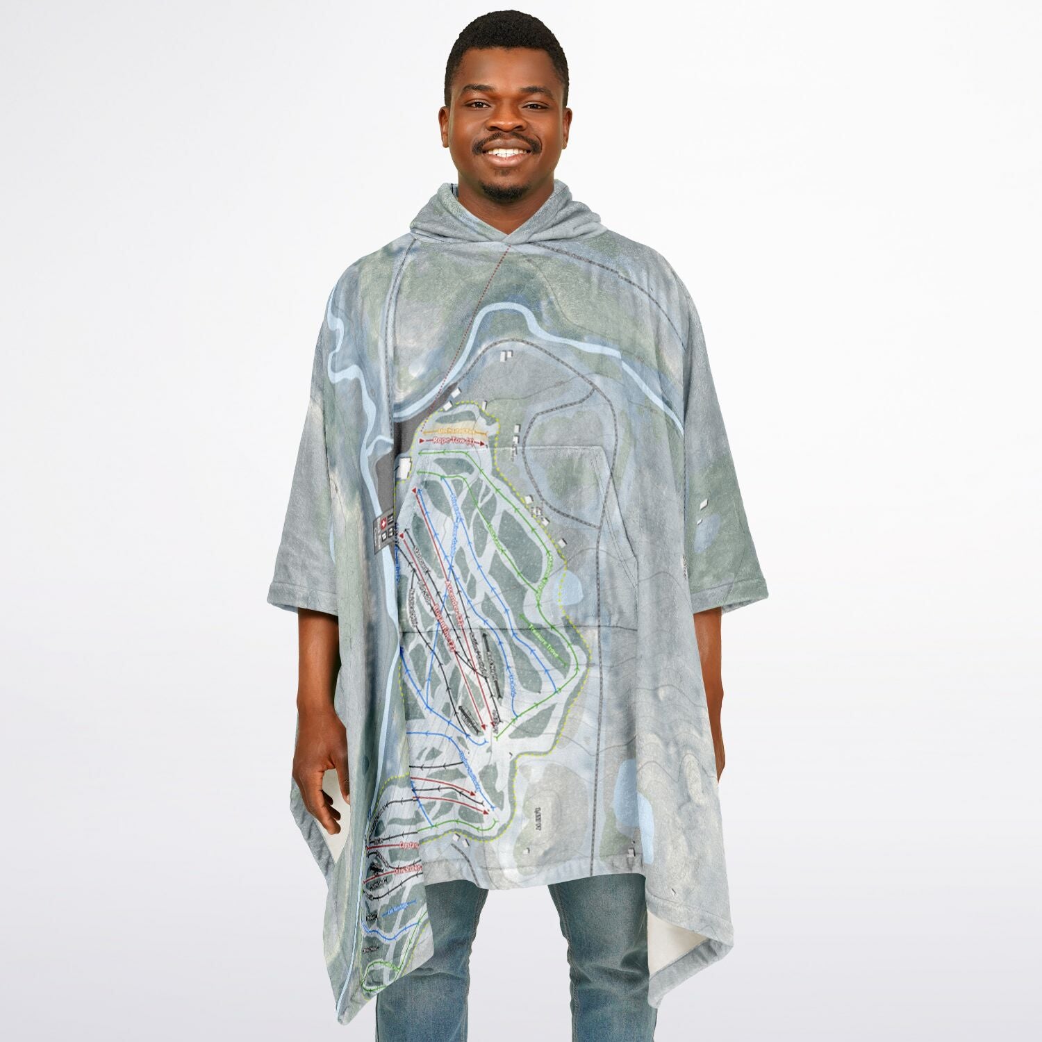 Snowriver Mountain, Michigan Ski Resort Map Flannel Blanket Poncho