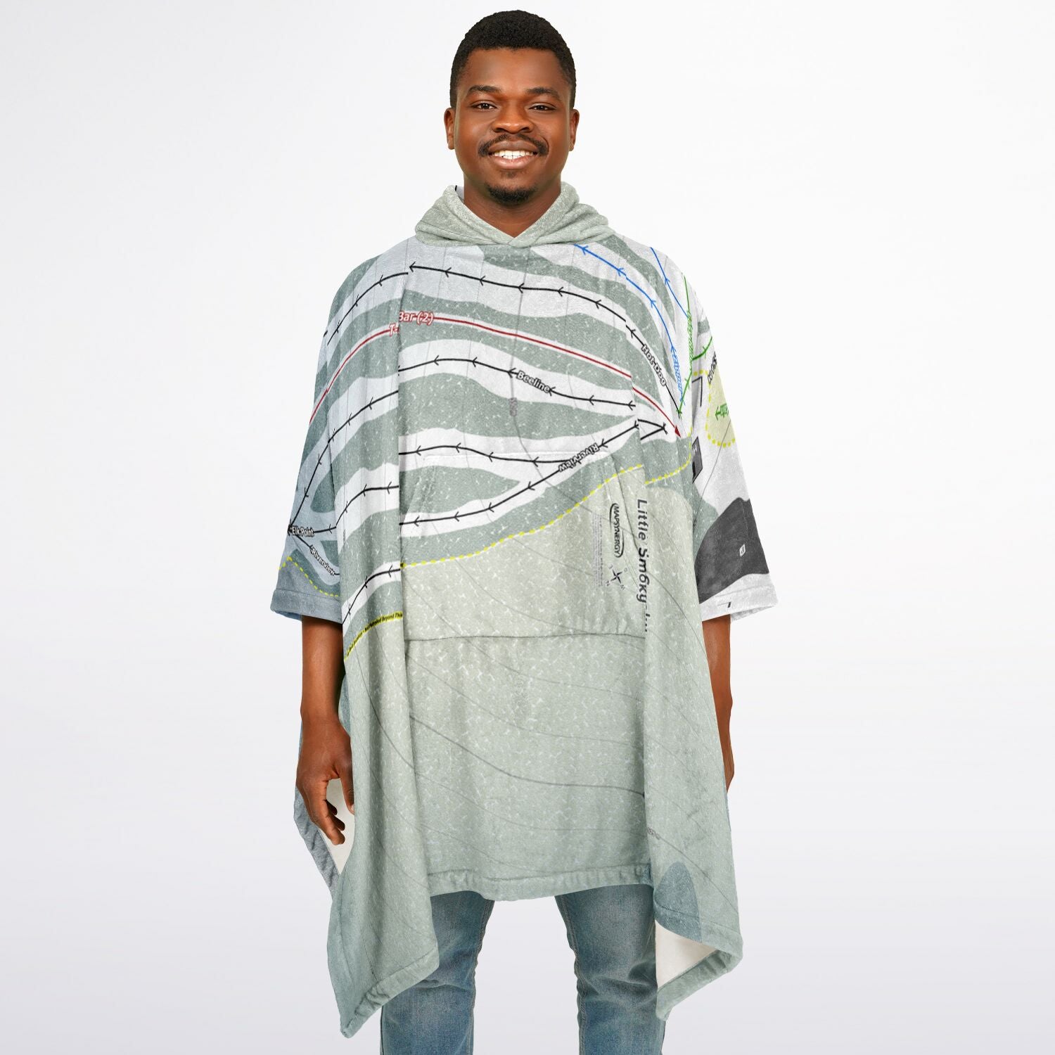 Little Smoky, Alberta Ski Resort Map Flannel Blanket Poncho