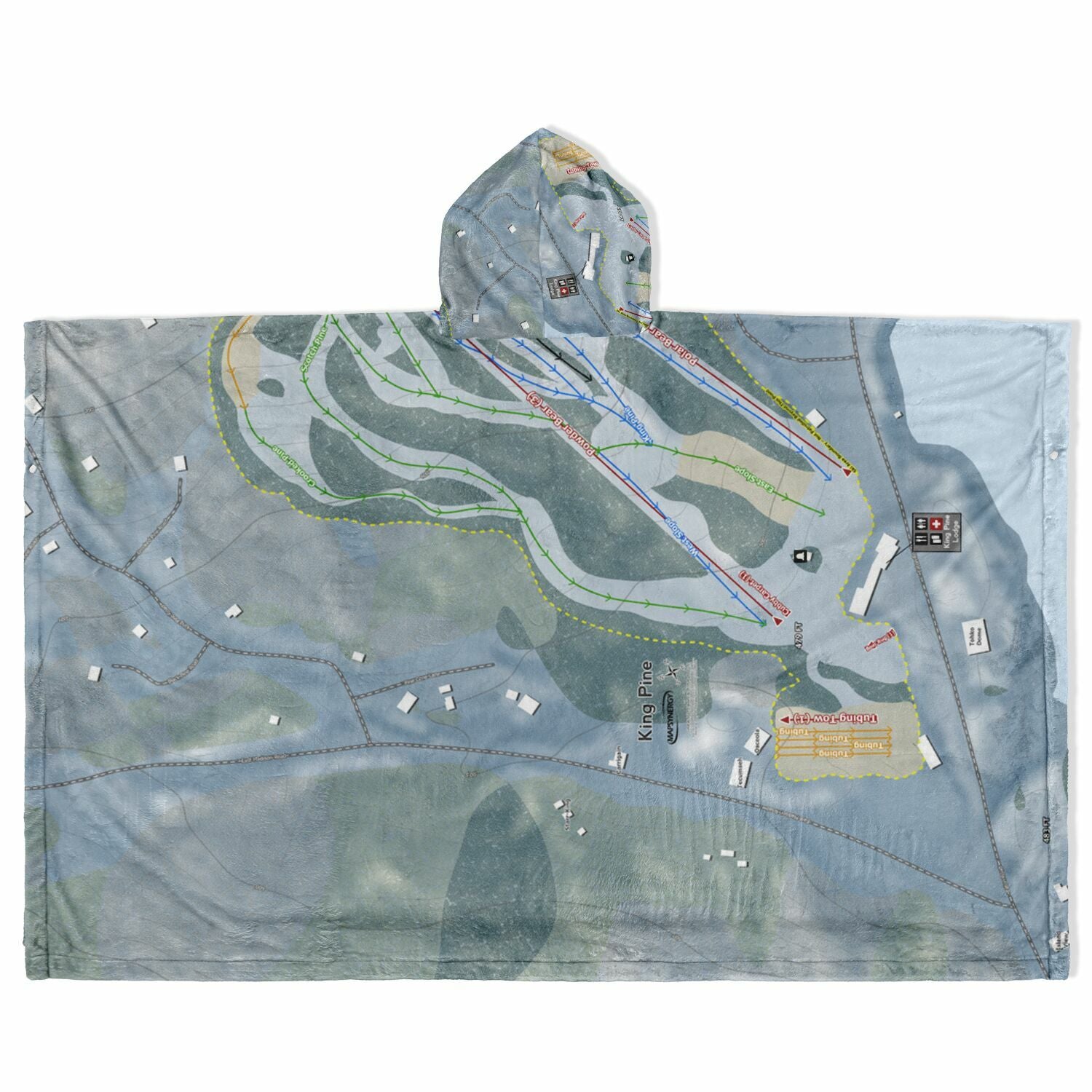 King Pine, New Hampshire Ski Resort Map Flannel Blanket Poncho