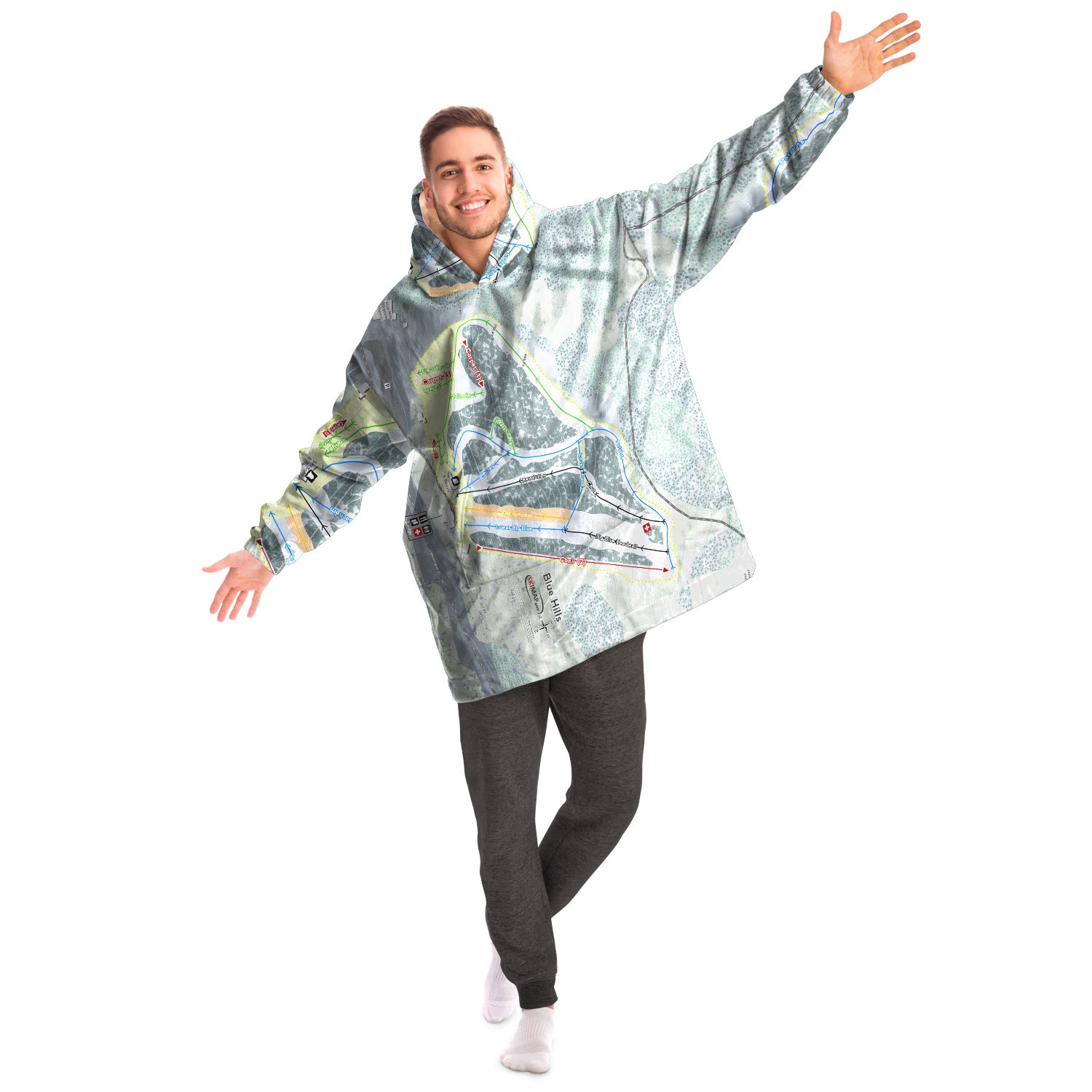 Blue Hills, Massachusetts Ski Trail Map Snug Hoodie