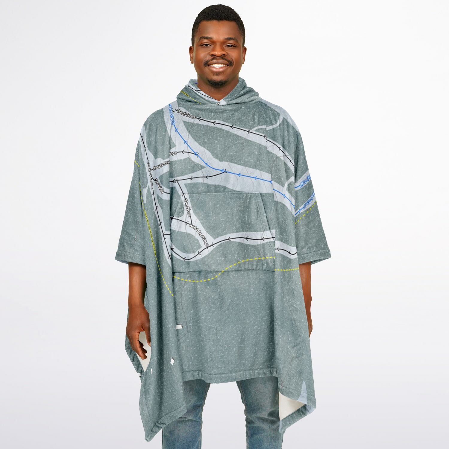 Ferguson Ridge, Oregon Ski Resort Map Flannel Blanket Poncho