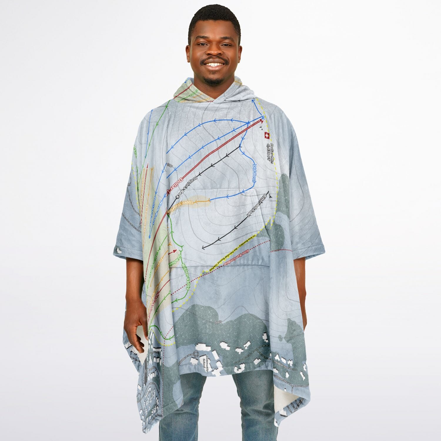 Sun Valley Dollar Mountain, Idaho Ski Resort Map Flannel Blanket Poncho