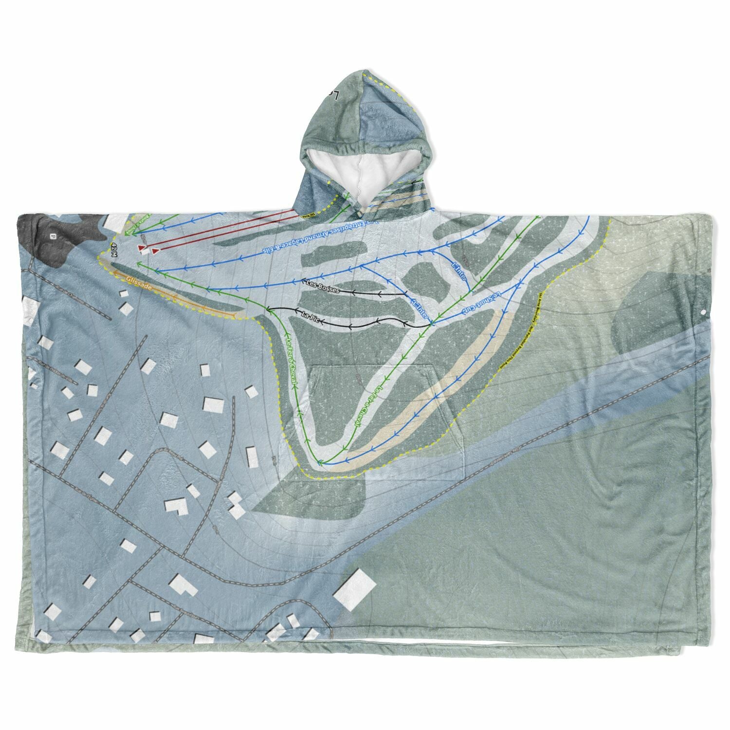 Le Petit Chamonix, Quebec Ski Resort Map Flannel Blanket Poncho