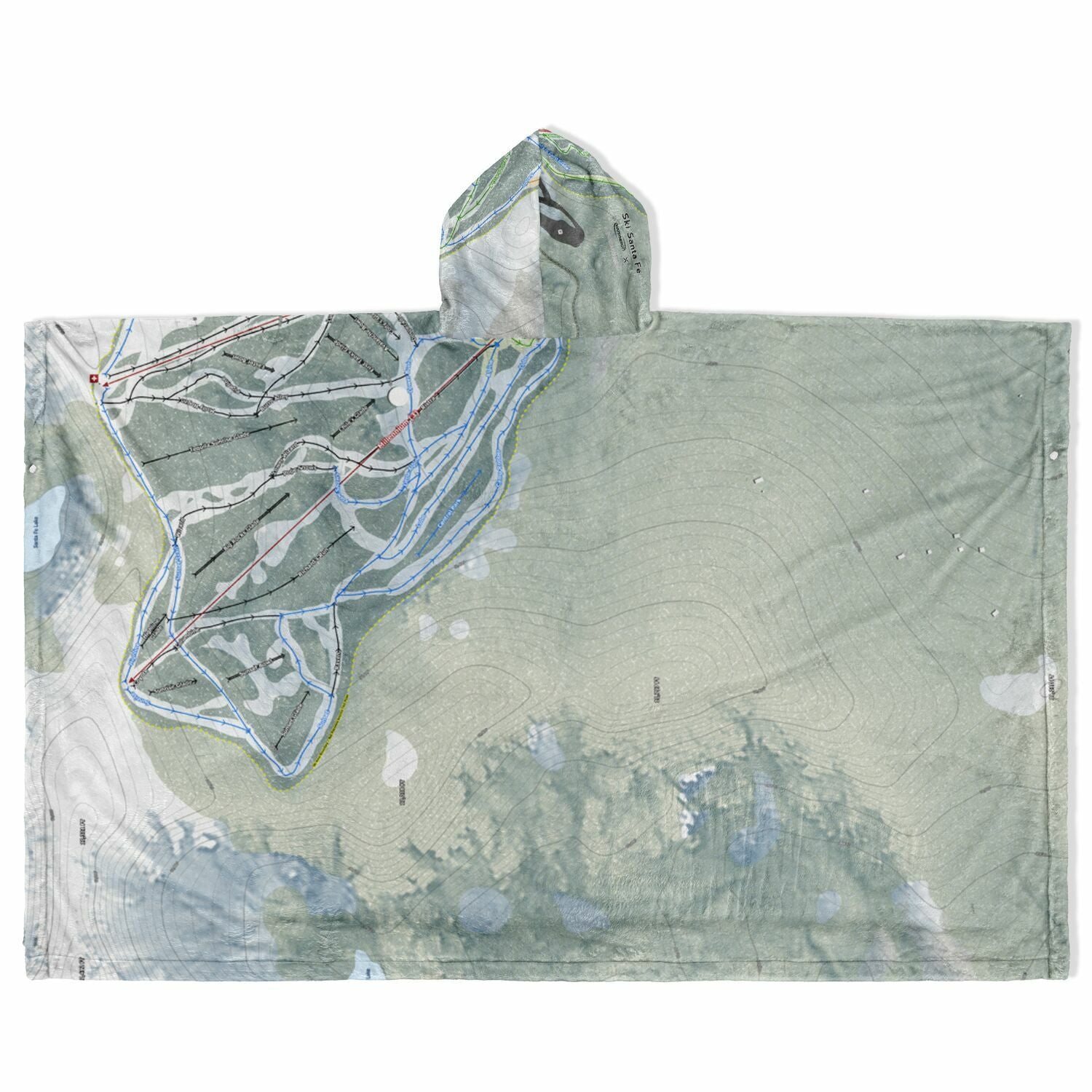 Ski Santa Fe, New Mexico Ski Resort Map Flannel Blanket Poncho