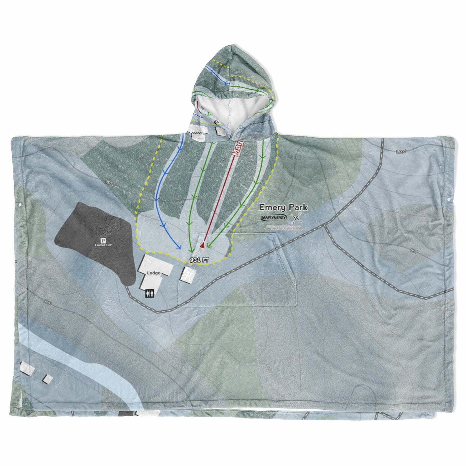 Emery Park, New York Ski Resort Map Flannel Blanket Poncho