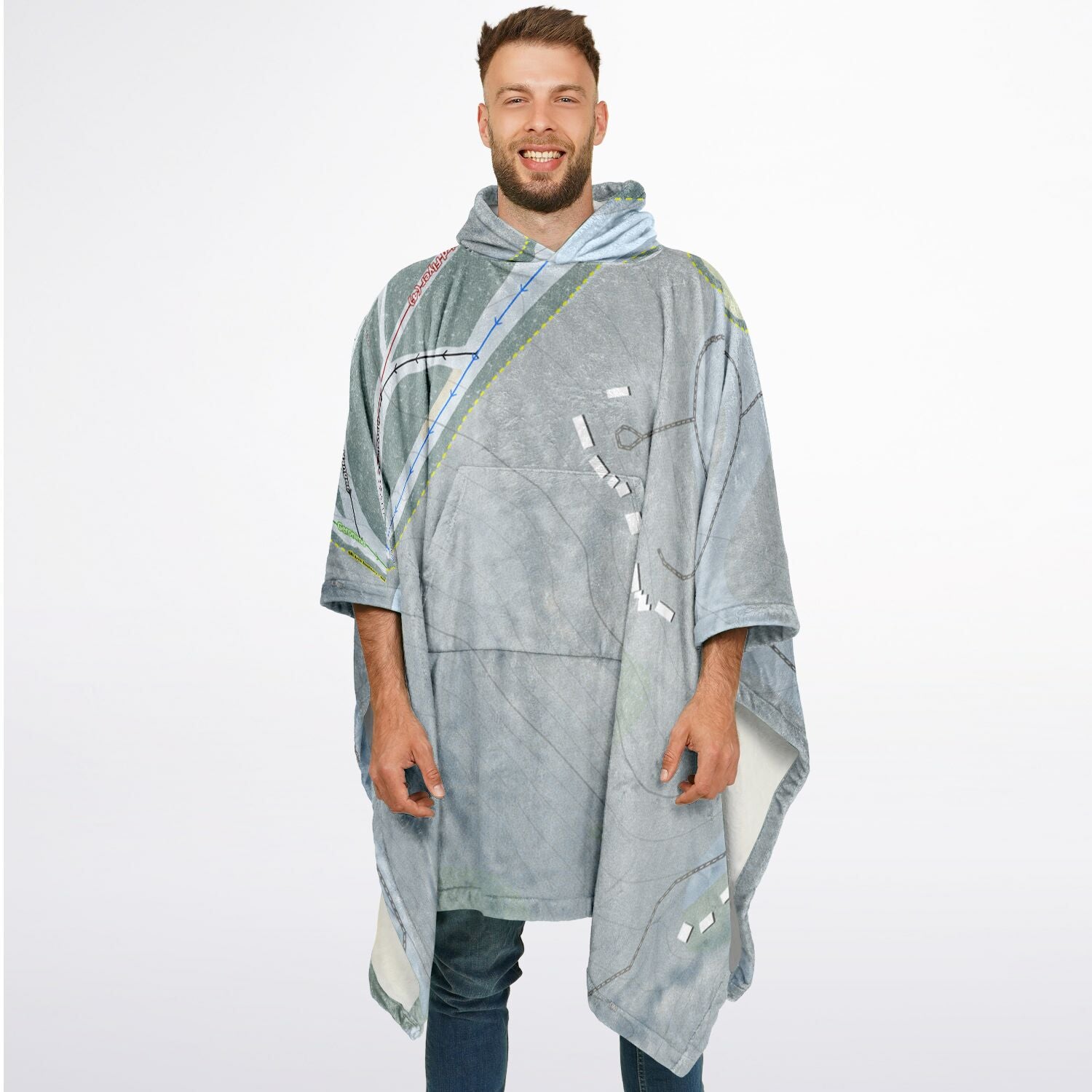 Mystic Mountain Nemacolin, Pennsylvania Ski Resort Map Flannel Blanket Poncho