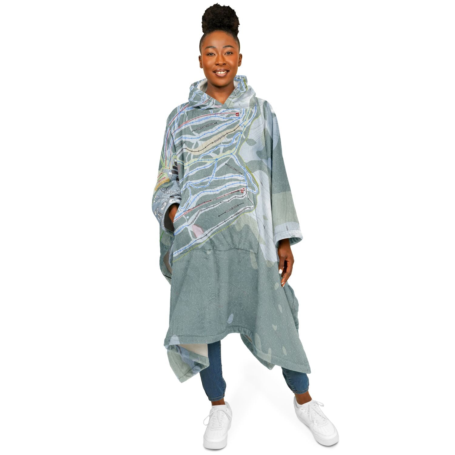 Mt Washington, British Columbia Ski Resort Map Flannel Blanket Poncho