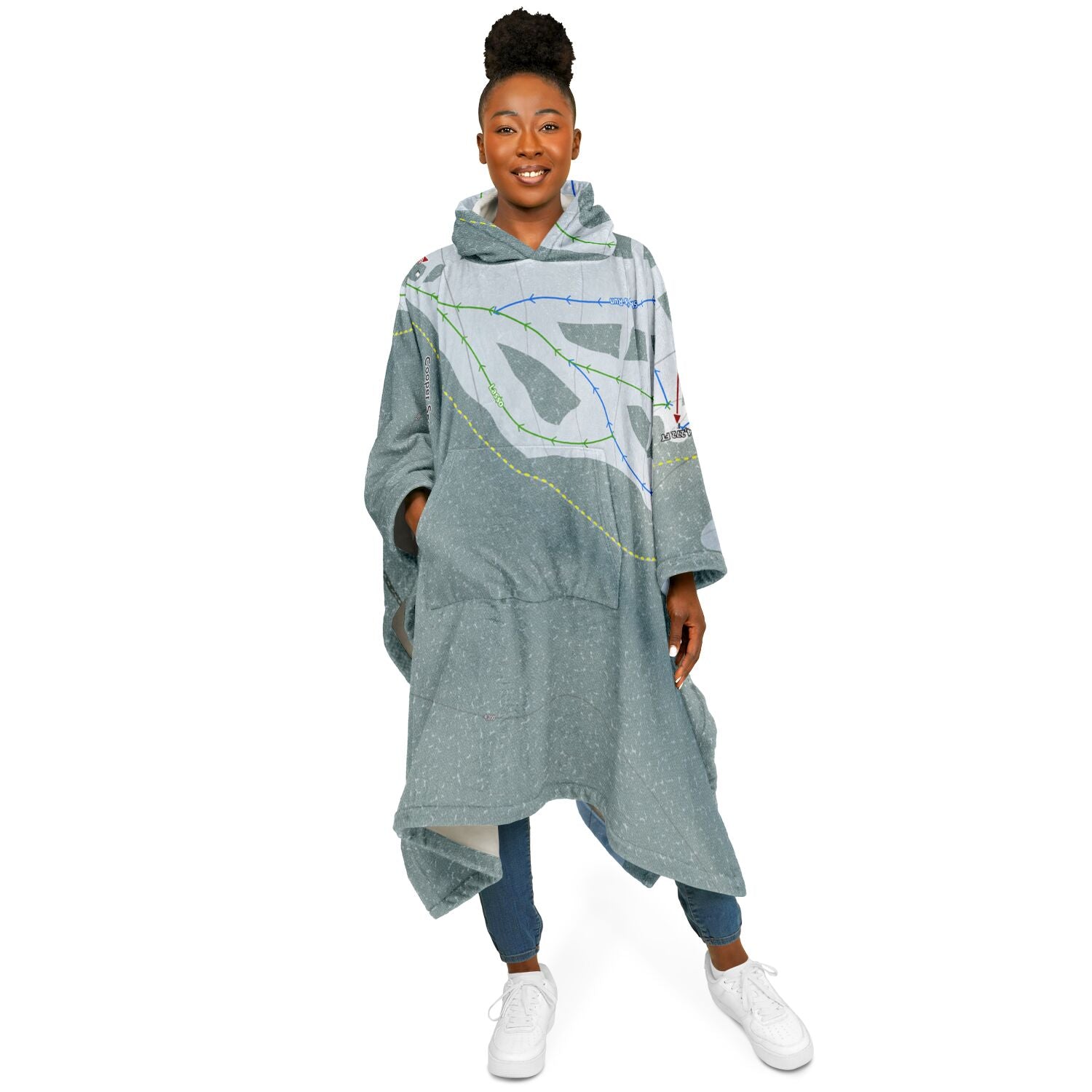 Cooper Spur, Oregon Ski Resort Map Flannel Blanket Poncho