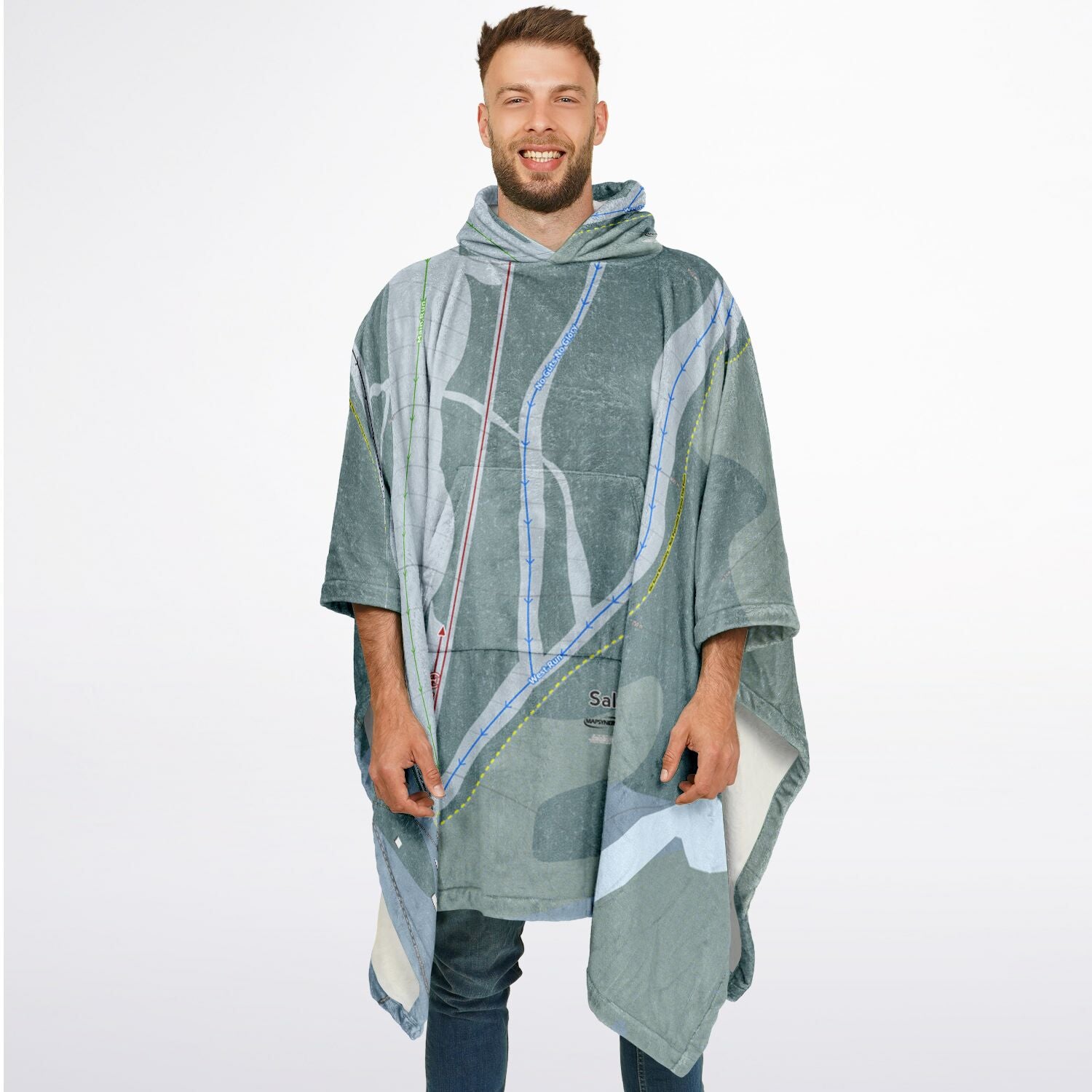 Salmo, British Columbia Ski Resort Map Flannel Blanket Poncho