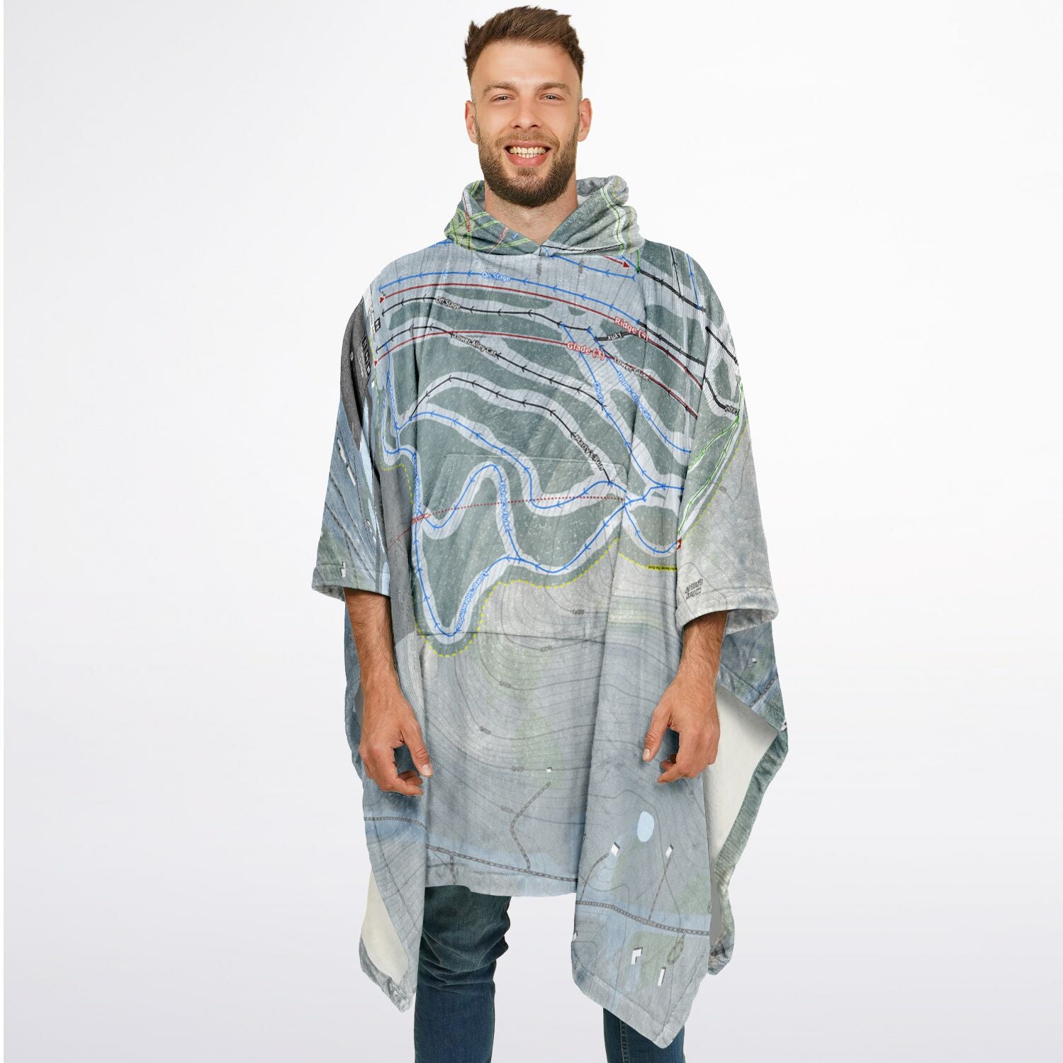 Catamount, New York Ski Resort Map Flannel Blanket Poncho