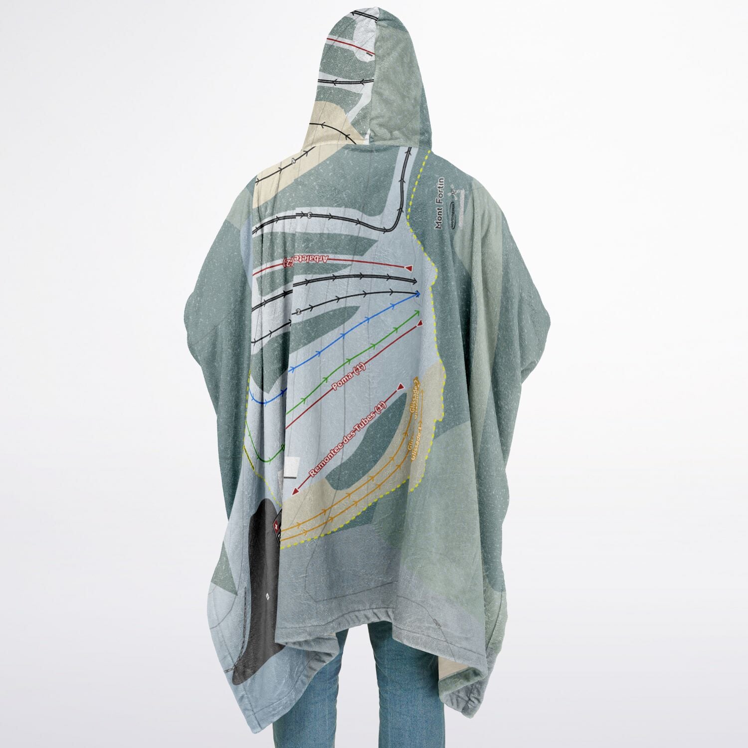 Mont Fortin, Quebec Ski Resort Map Flannel Blanket Poncho