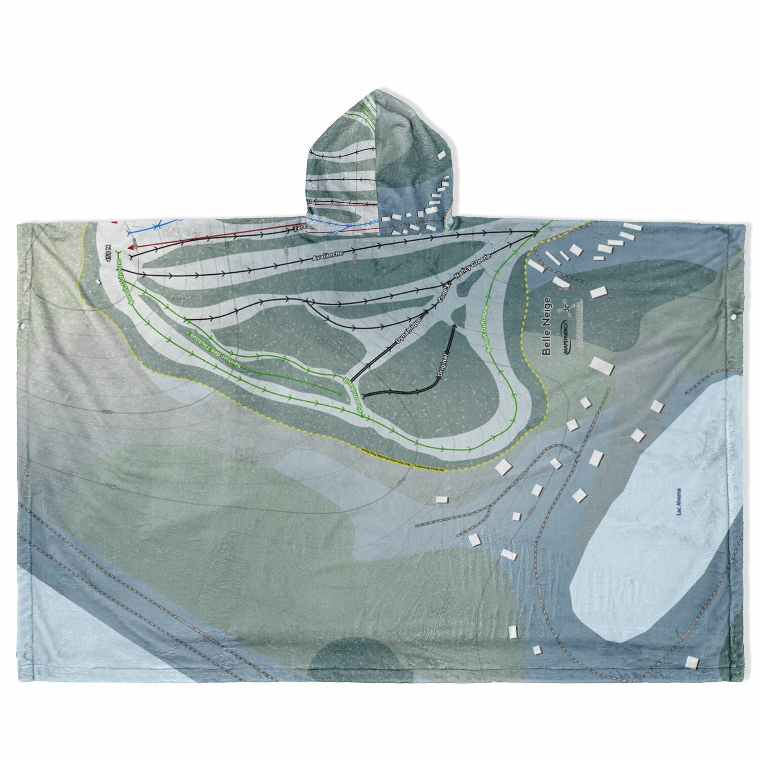 Belle Neige, Quebec Ski Resort Map Flannel Blanket Poncho