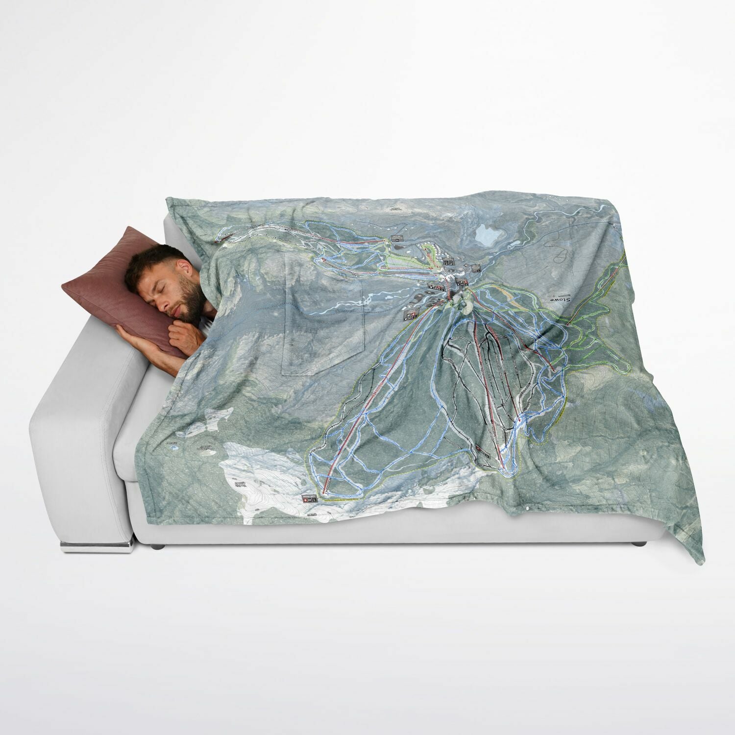 Stowe, Vermont Ski Resort Map Flannel Blanket Poncho