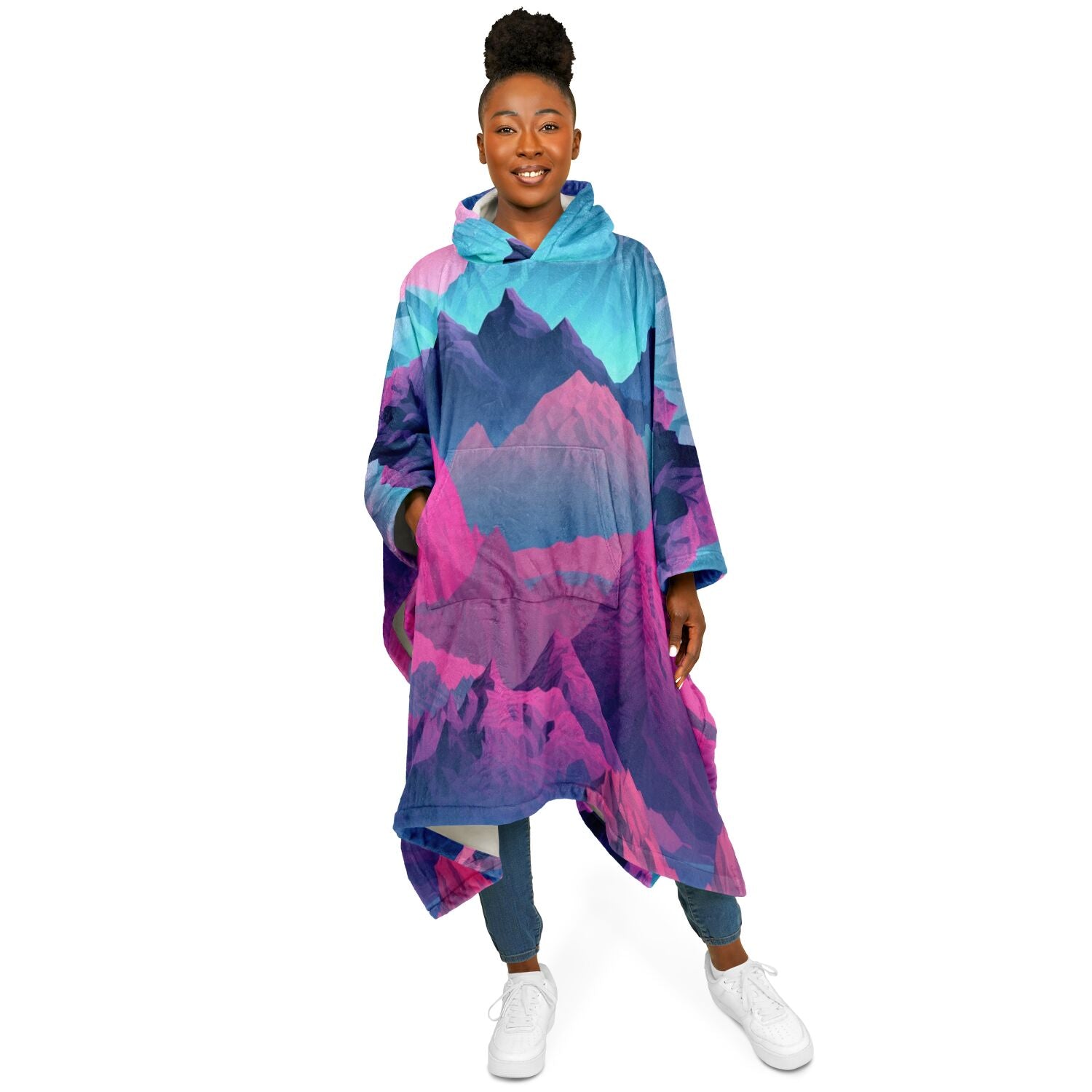 Abstract Geometric Mountains, Flannel Blanket Poncho