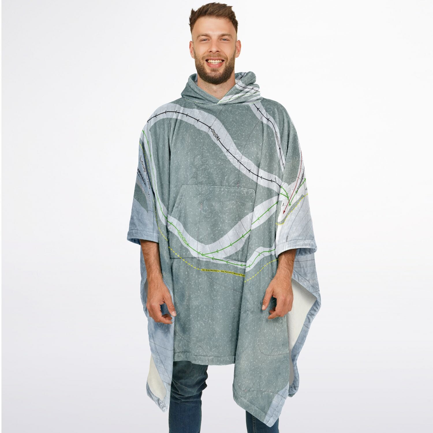 Loup Loup, Washington Ski Resort Map Flannel Blanket Poncho