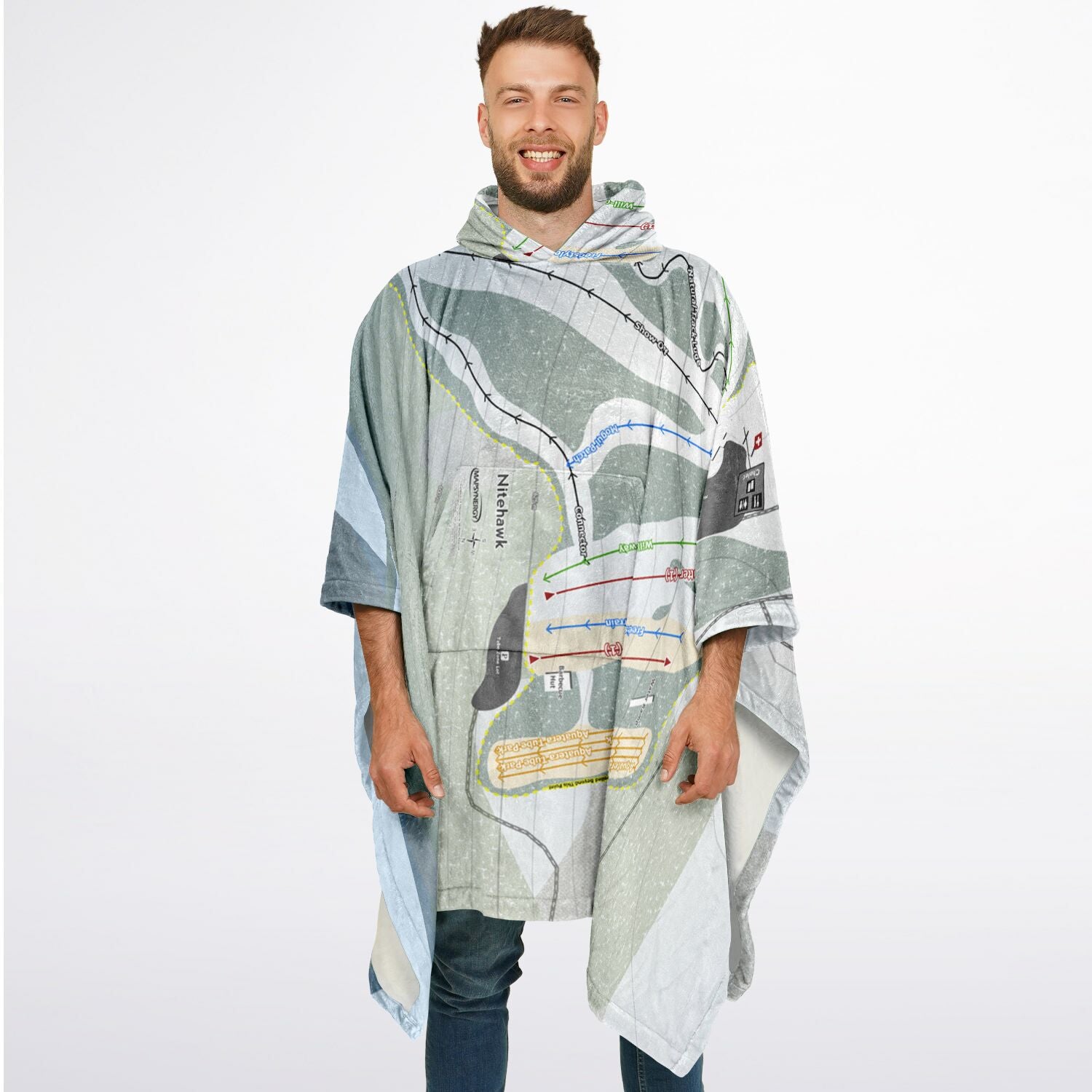 Nitehawk, Alberta Ski Resort Map Flannel Blanket Poncho