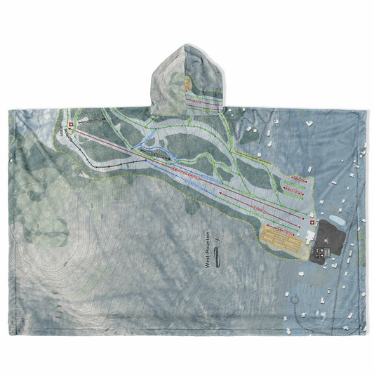 West Mountain, New York Ski Resort Map Flannel Blanket Poncho