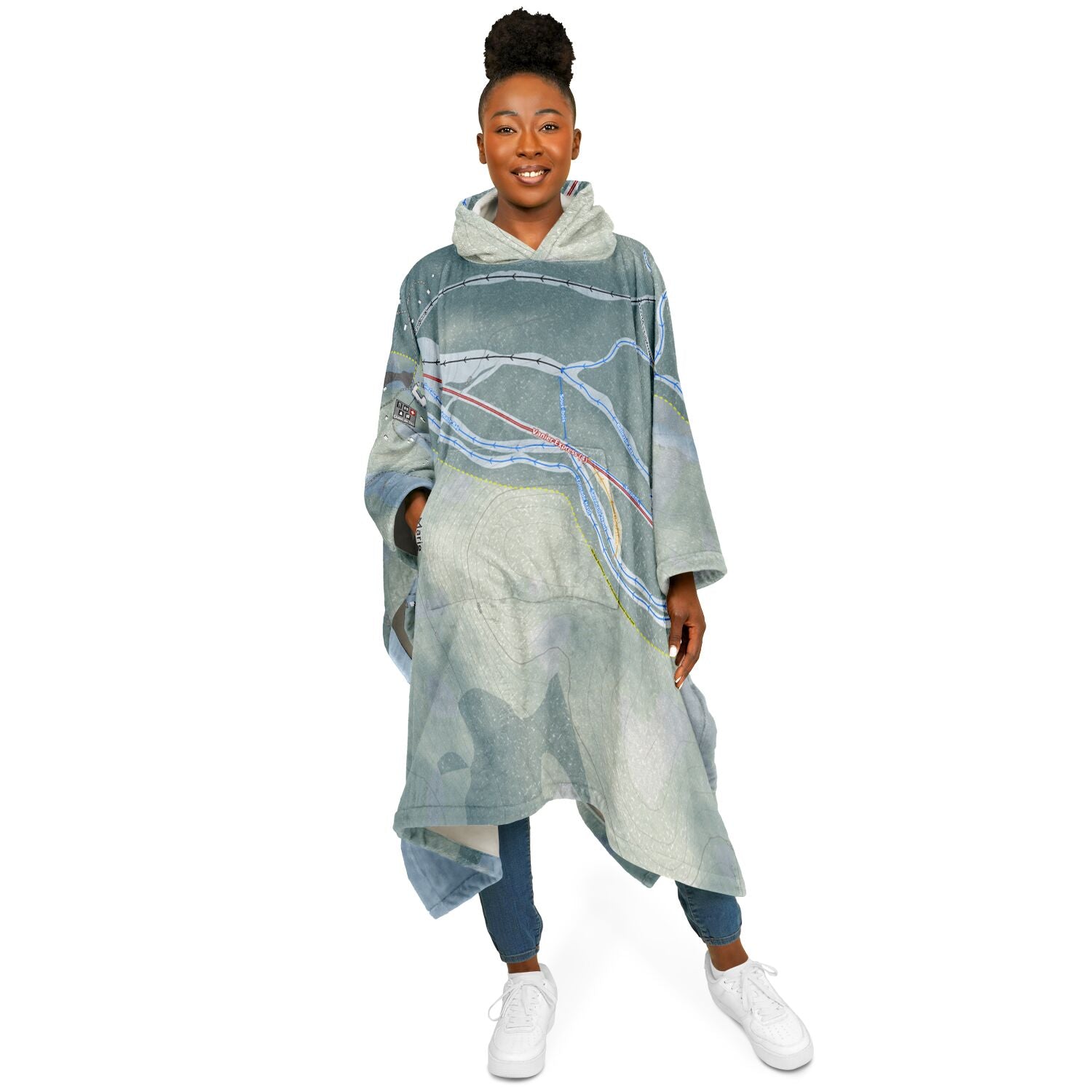 Mont Ste-Marie, Quebec Ski Resort Map Flannel Blanket Poncho