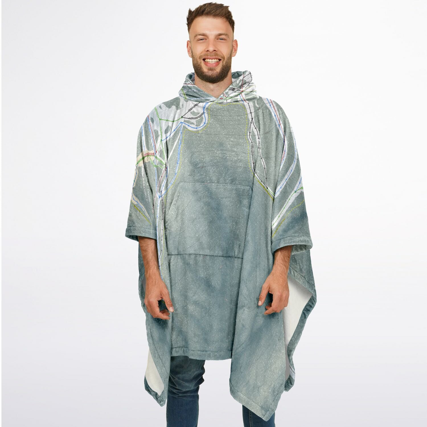 Mt Spokane, Washington Ski Resort Map Flannel Blanket Poncho