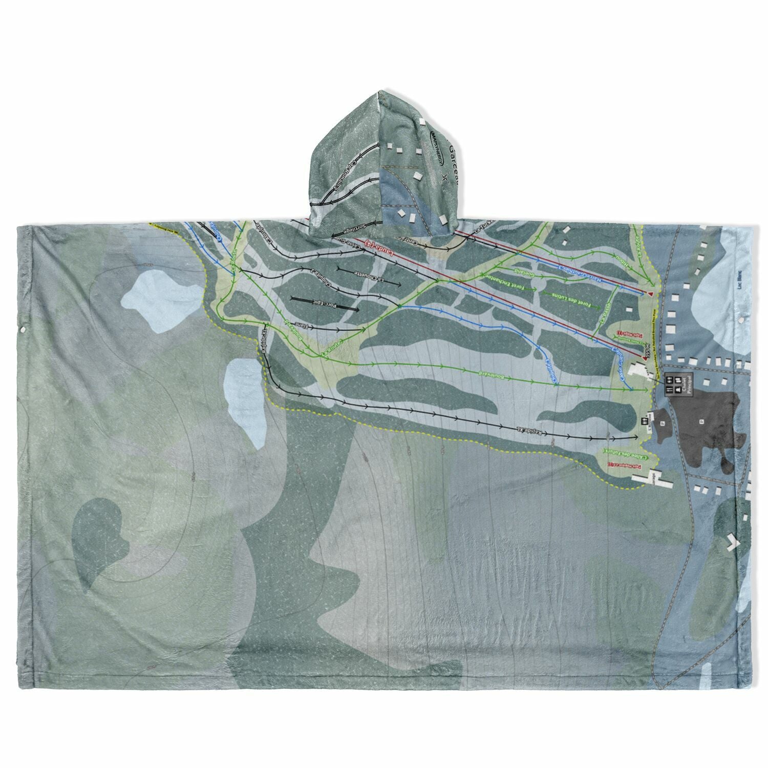 Ski Garceau, Quebec Ski Resort Map Flannel Blanket Poncho